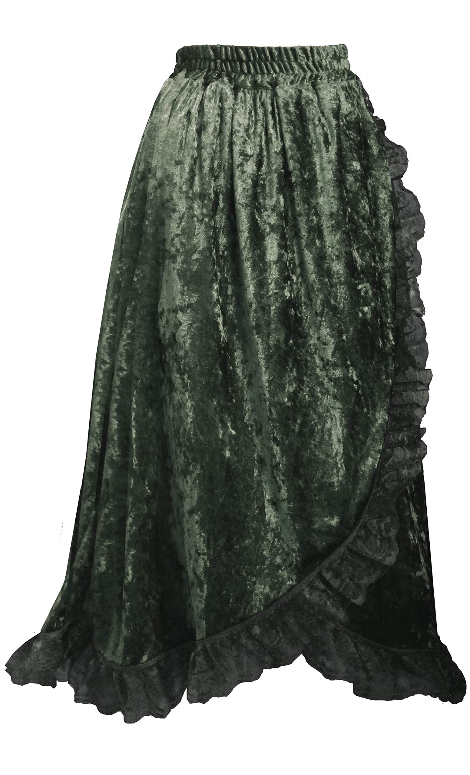 Cykxtees Theater Victorian Renaissance Steampunk Gothic Velvet & Lace Skirt Olive Green