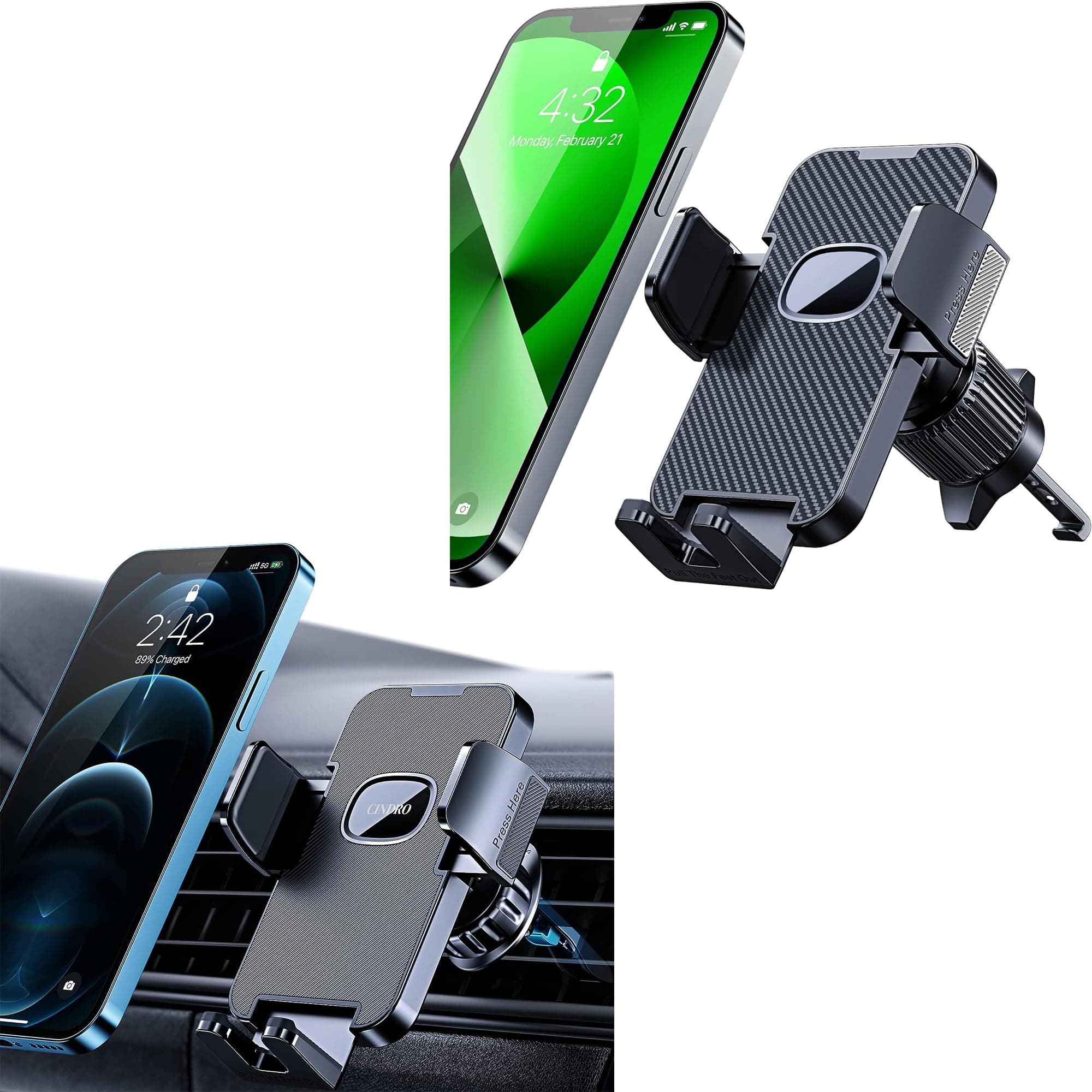 Phone Holder Car [Upgrade Clip Never Fall] Car Phone Holder Mount Automobile Air Vent Hands Free Cell Phone Holder for Car Fit for All Car Mount for iPhone Android Smartphone