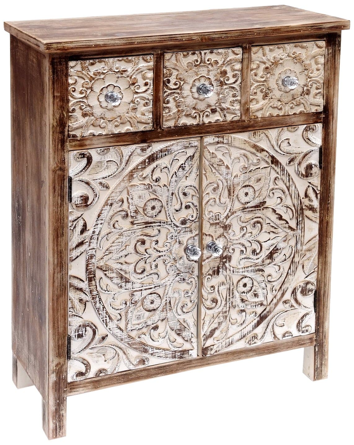 Burkina DECAPE Home Decor Furniture 3 Drawers and Door, pine, Brown and Beige, 65 x 26 x 82 cm