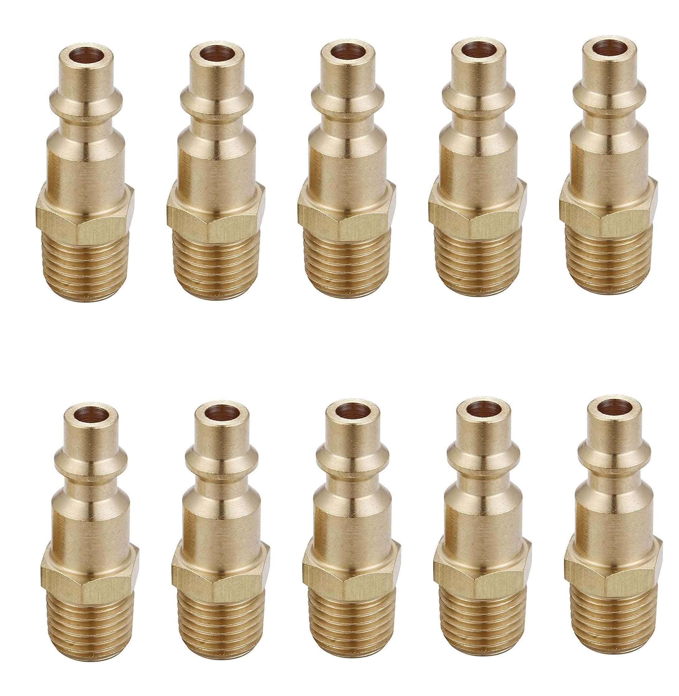 Brass 1/4-Inch NPT Male Industrial Air Hose Quick Connect Adapter, Air Coupler and Plug Kit, Air Compressor Fittings, 10pcs (Male NPT)