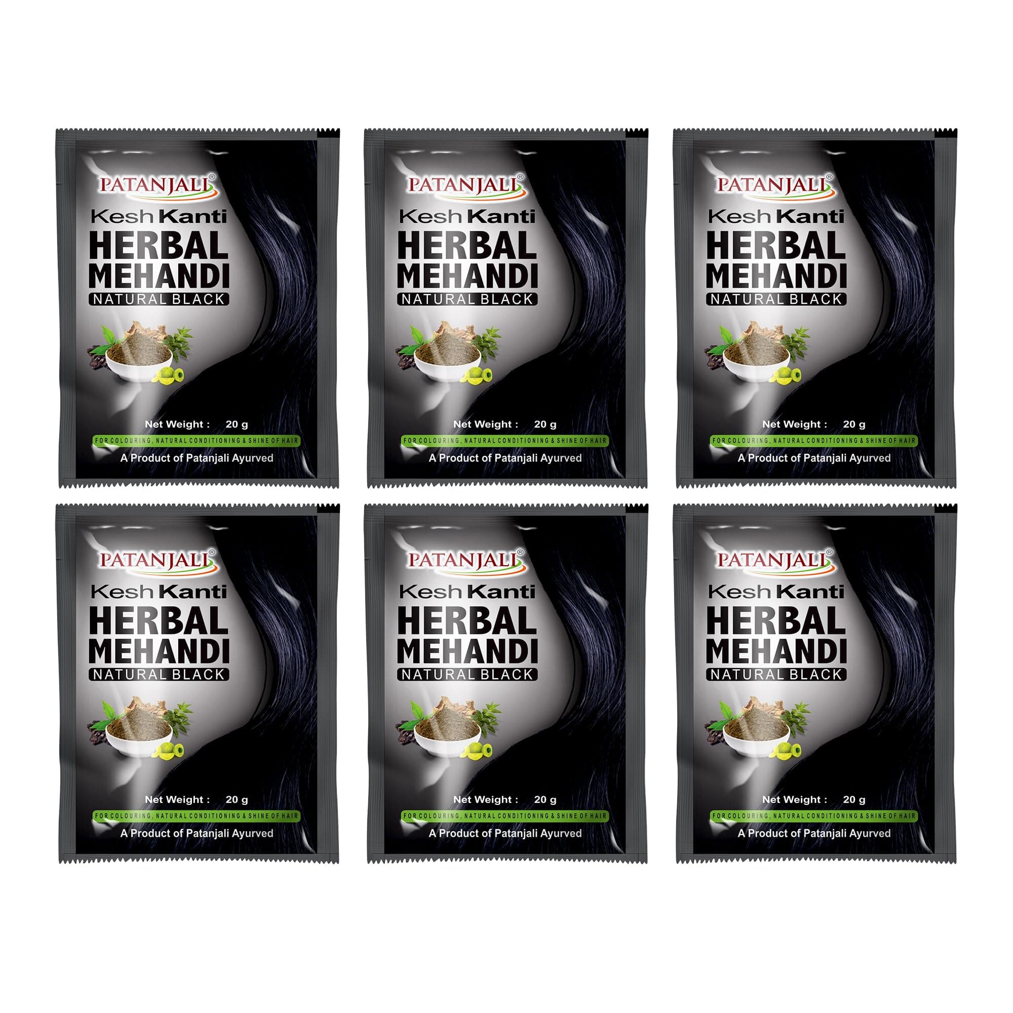 Kesh Kanti Herbal Mehndi, 20g - Natural Black (Pack of 6)