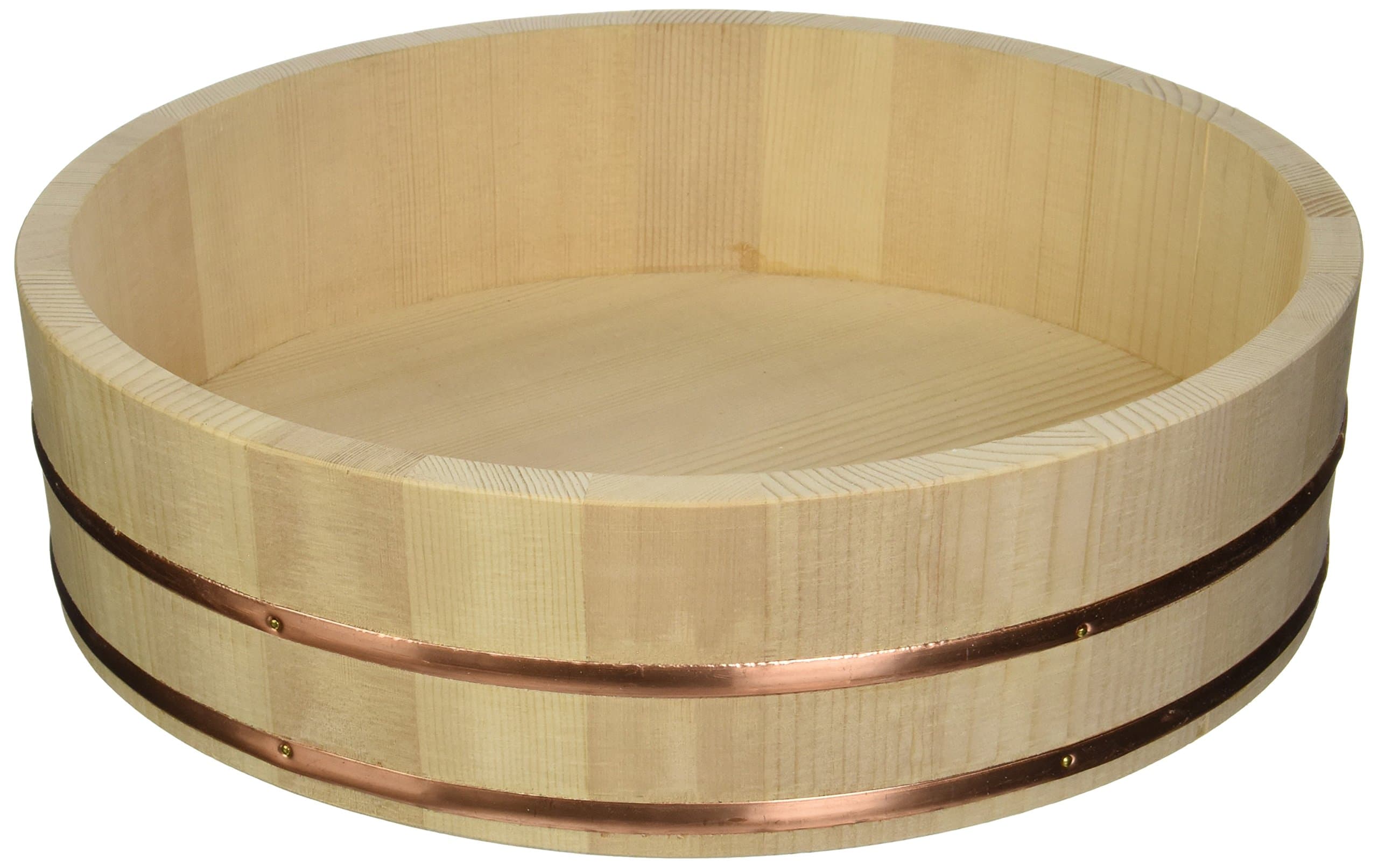 Happy Sales HSRT-WD14B Wooden Sushi Oke Hangiri Mixing Bowl, 14", Natural