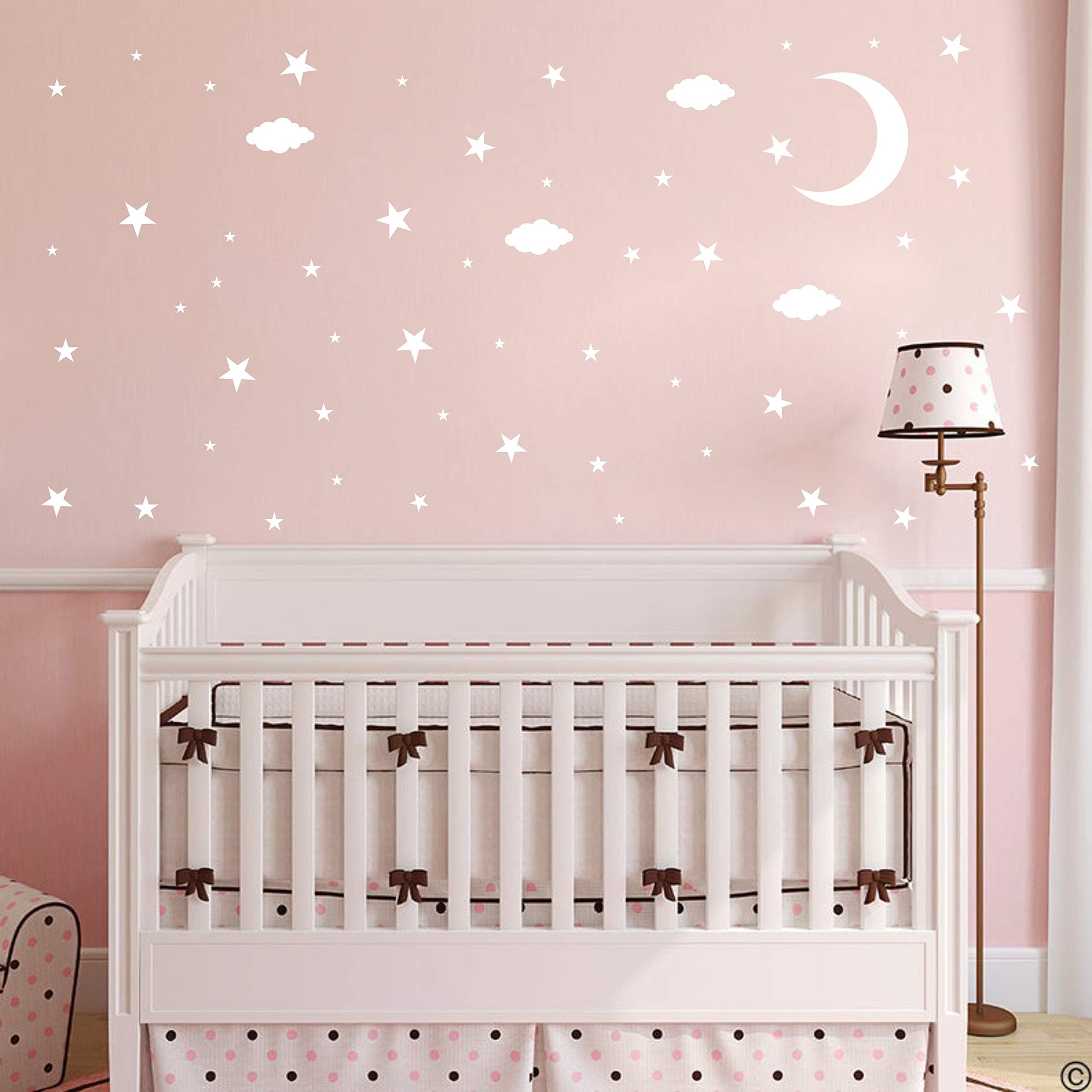 Moon and Stars Wall Decals Clouds Wall Sticker Nursery Wall Decal Vinyl Wall Decor for Baby Boys and Grils Bedroom Decoration DDK30 (White)