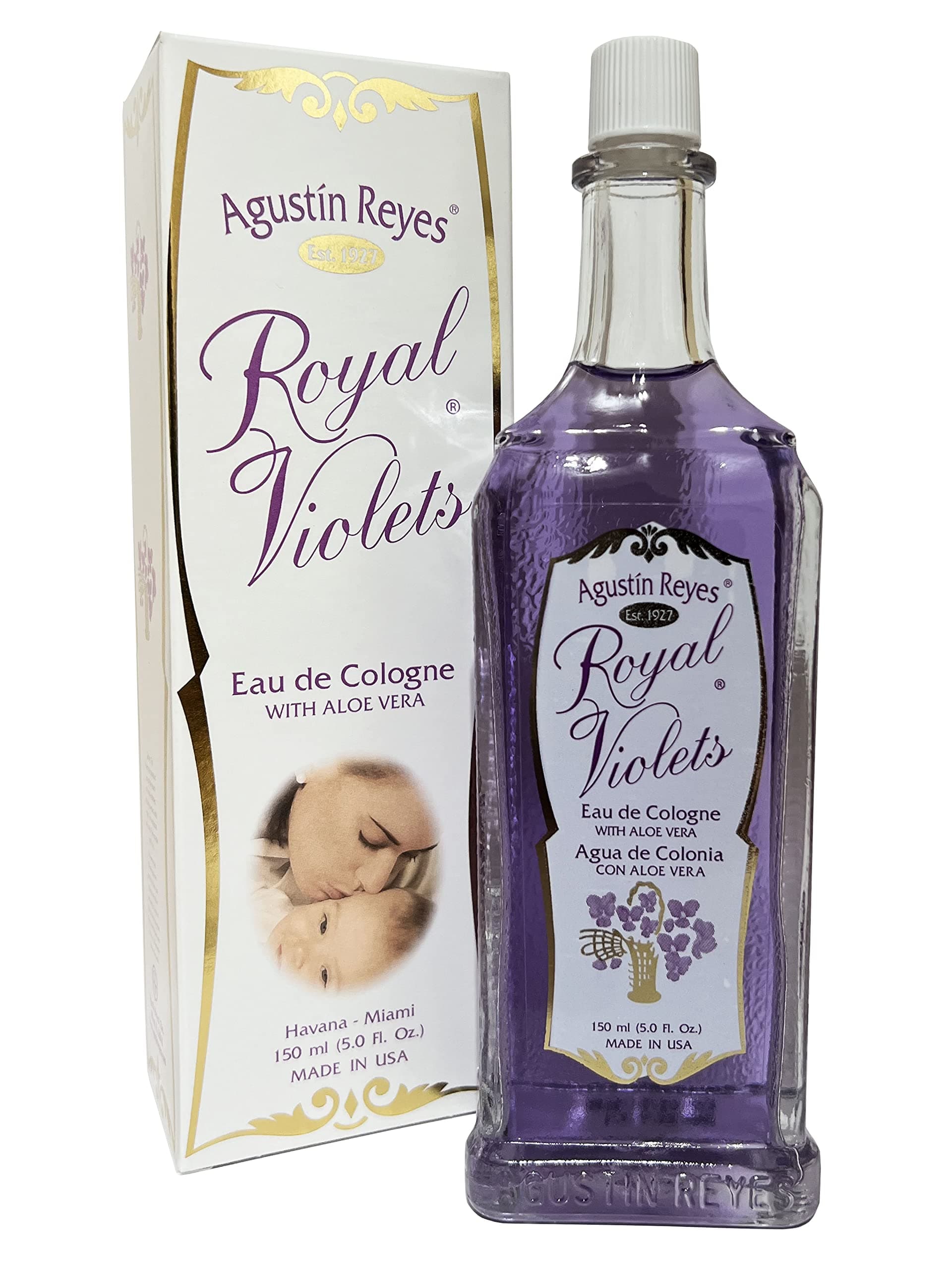 Royal Violets Cologne with Aloe Vera GLASS bottle 5 Fl oz Gently and refreshing fragance for baby, childrens and adults