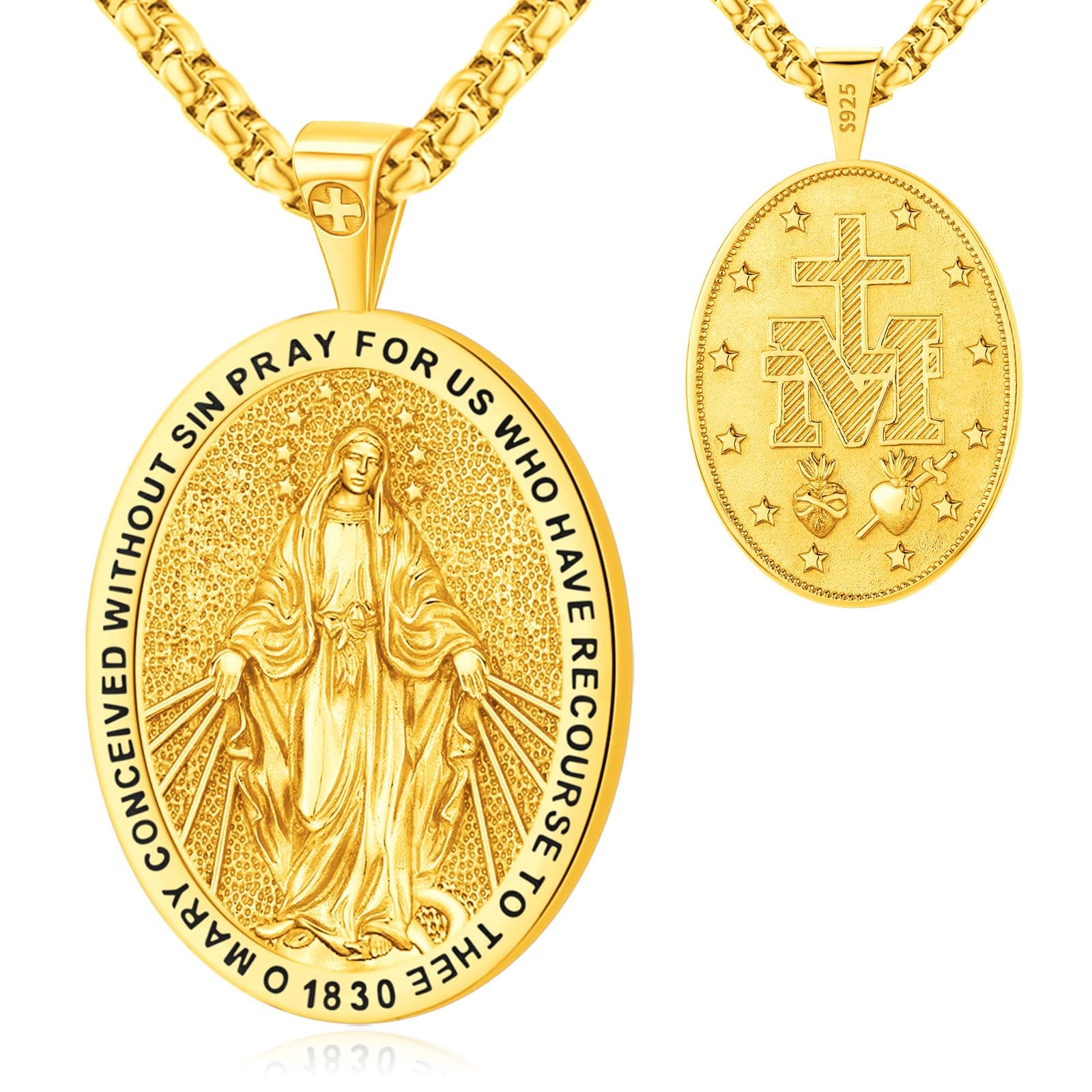 Eusense Saint Necklace Sterling Silver 925 Protection Jewelry for Men Women Patron St Medals Amulet Pendant