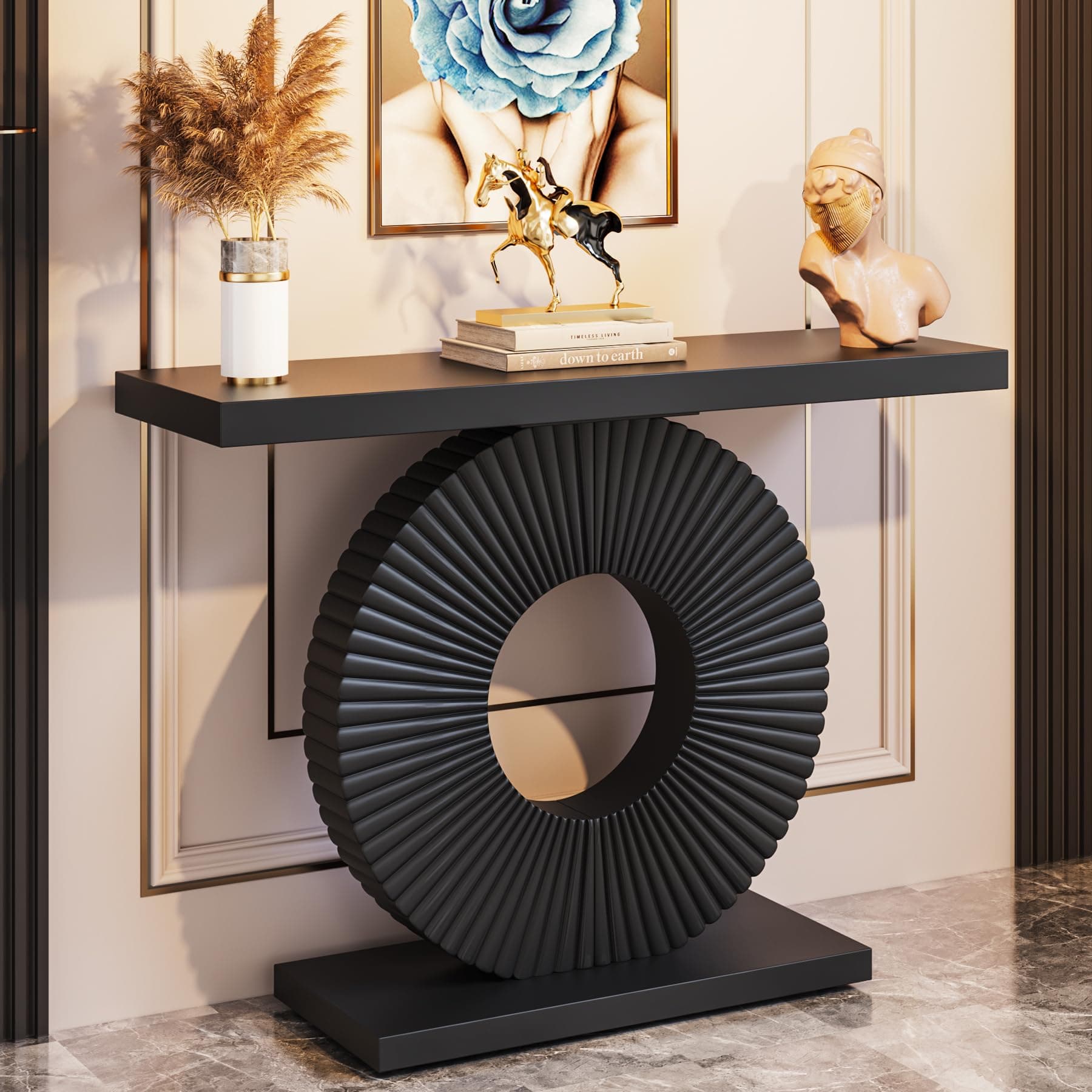 Tribesigns Console Table, Hall table with a round, flower-shaped base Console & Sofa Tables | Hallway Furniture | Slim Entryway Table |100 x 30 x 79 cm (Black)