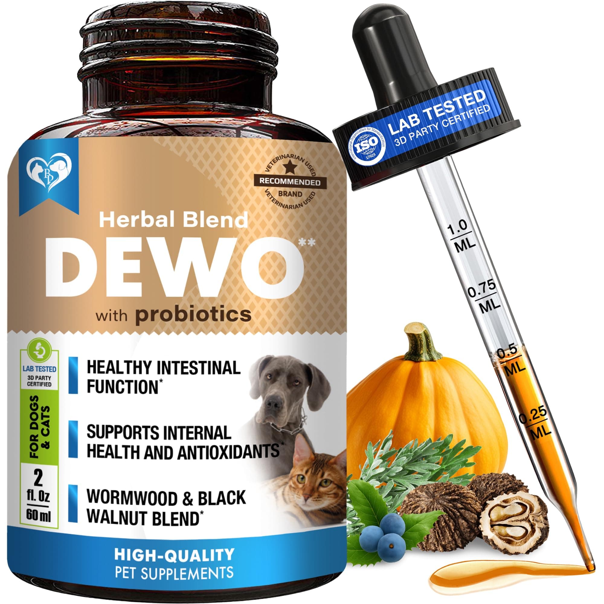 Natural Intestinal Defense for Dogs & Cats – Herbal Cleanse with Wormwood, Black Walnut & Probiotic – Promotes Healthy Gut & Flora Balance – Advanced Broad Spectrum Formula – Made in USA