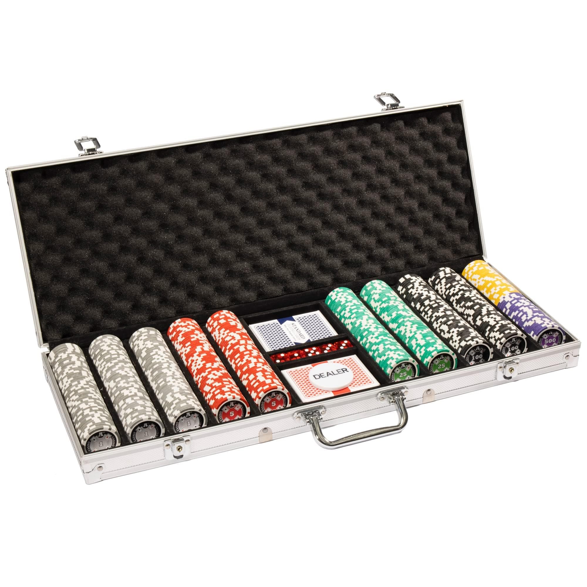 14 Gram 500 Count Poker Set - Ace Casino - 14G Clay Composite Chips with Aluminum Case, Playing Cards, Dealer Button for Poker, Texas Hold'em, Blackjack, Casino Games at Home