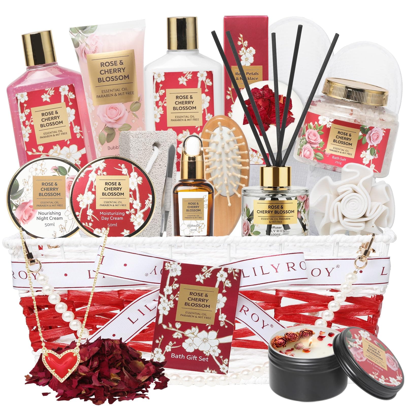 Mothers Day Gifts for Women - Luxury Rose Spa Gift Basket Set Bath and Body Gift Sets for Mom | Spa Basket for Christmas Gifts, Valentines Day, Mothers Day Gifts Baskets for Mom, Wife