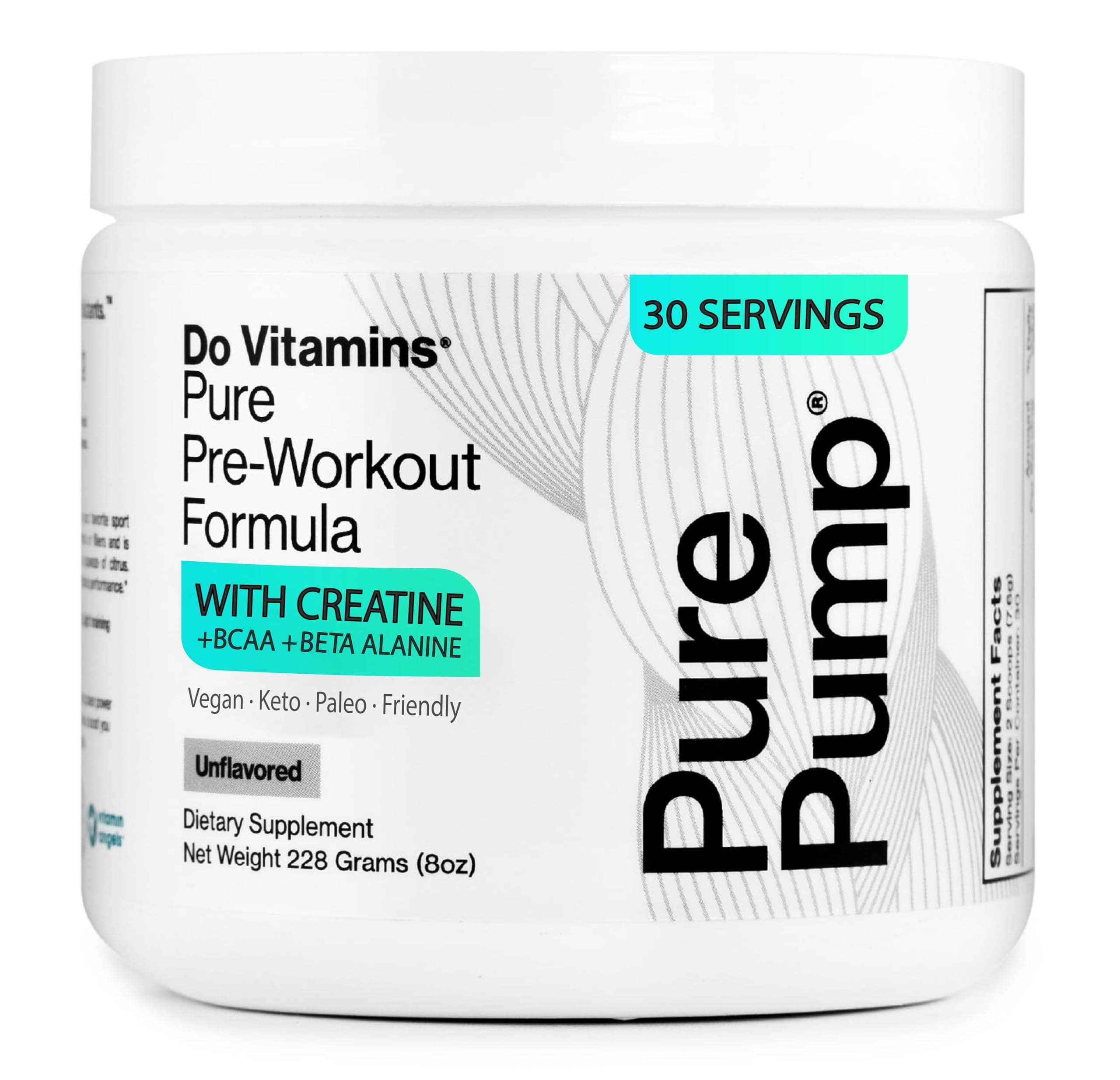 Do Vitamins - PurePump Unflavored All-Natural Pre Workout Powder for Men & Women - Clean Preworkout with Creatine, BCAA, Beta Alanine - Best for Energy, Focus & Pump - Vegan, Keto, Paleo 30 Servings