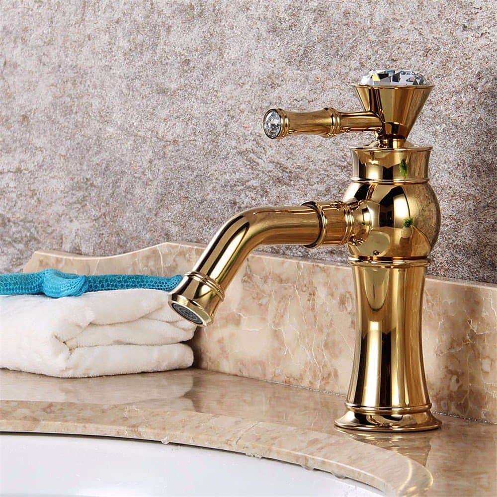 Bathroom Sink Faucet Vintage Rose Gold Gold Wash Basin Single Handle Single Hole Cold And Hot Taps Crystal Handle,Golden