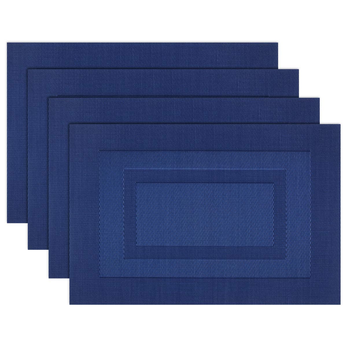 PIGCHCY Placemats,Washable Vinyl Woven Table Mats,Elegant Durable Placemats for Dining Table Set of 4 (18 x 12 inches, Navy Blue)