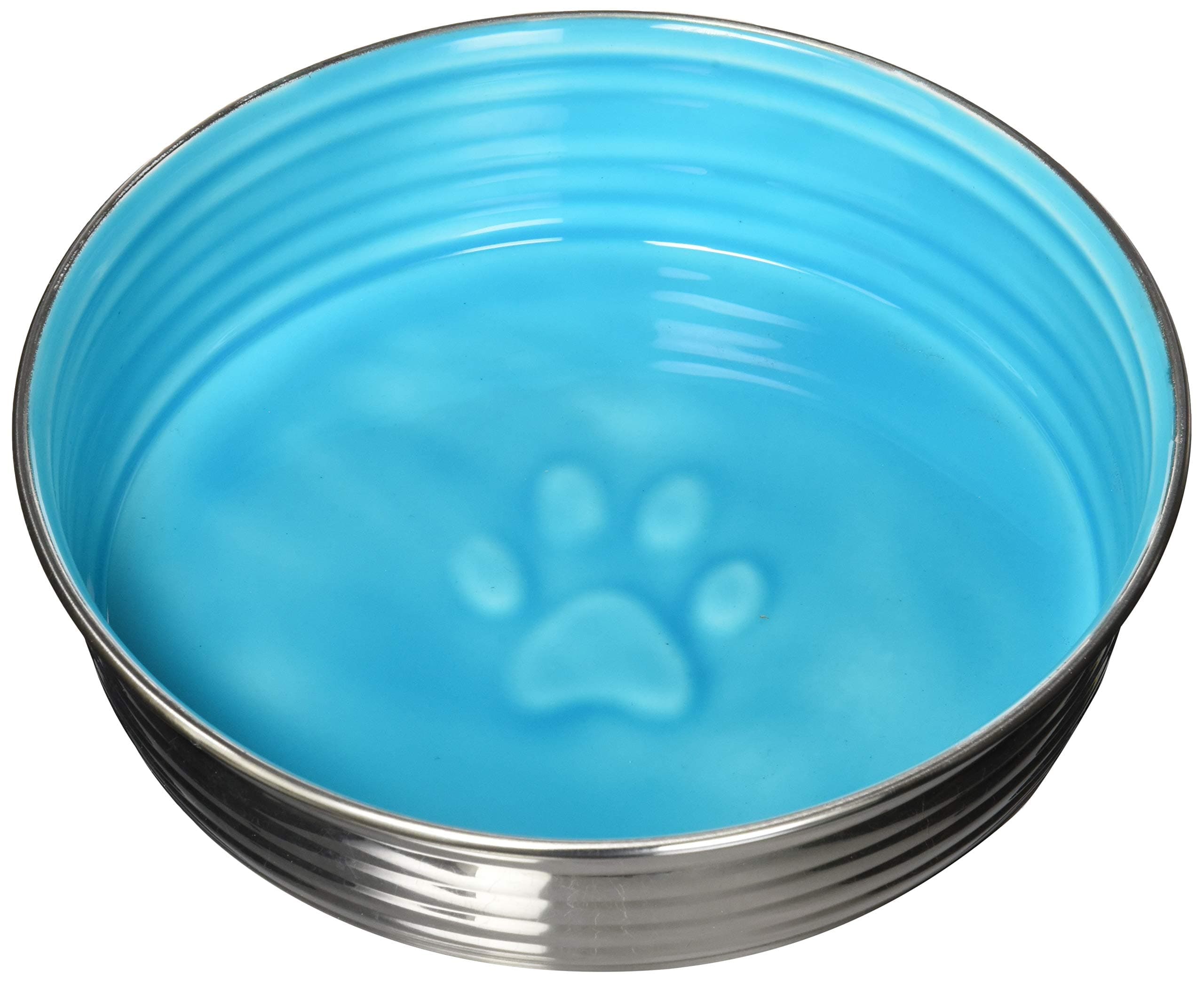 Le BOL Dog Food Water Bowl Enamel Ceramic Bowl No Tip Stainless Steel Pet Bowl No Skid Spill Proof (Large, Siene Blue)
