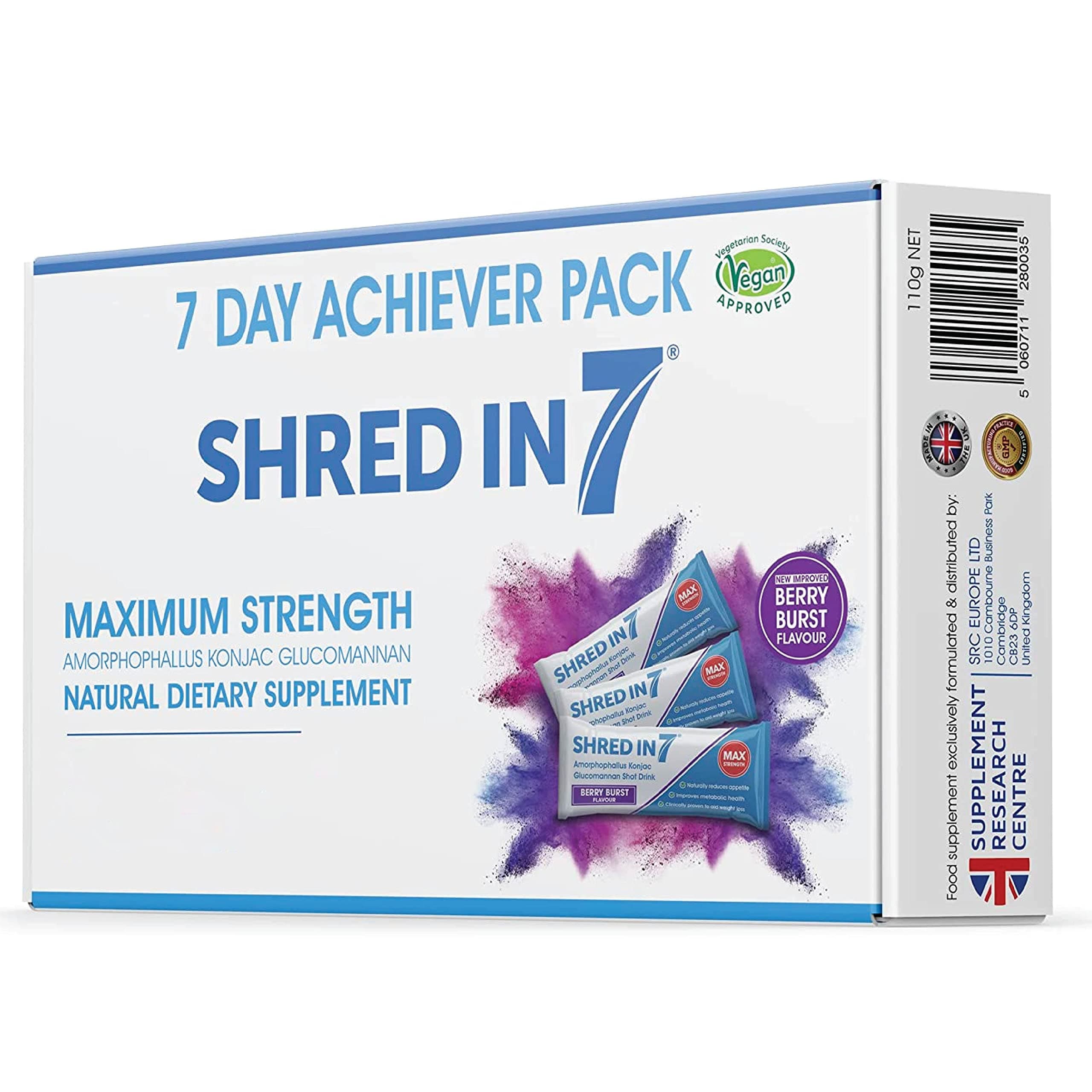 Shredin7 7 Day Pack Weight Management Supplement | Berry Flavour Drink | 21 Sachets 14 Capsules | Boosted with B Vitamins Keto Friendly | Men & Women - Made in The UK