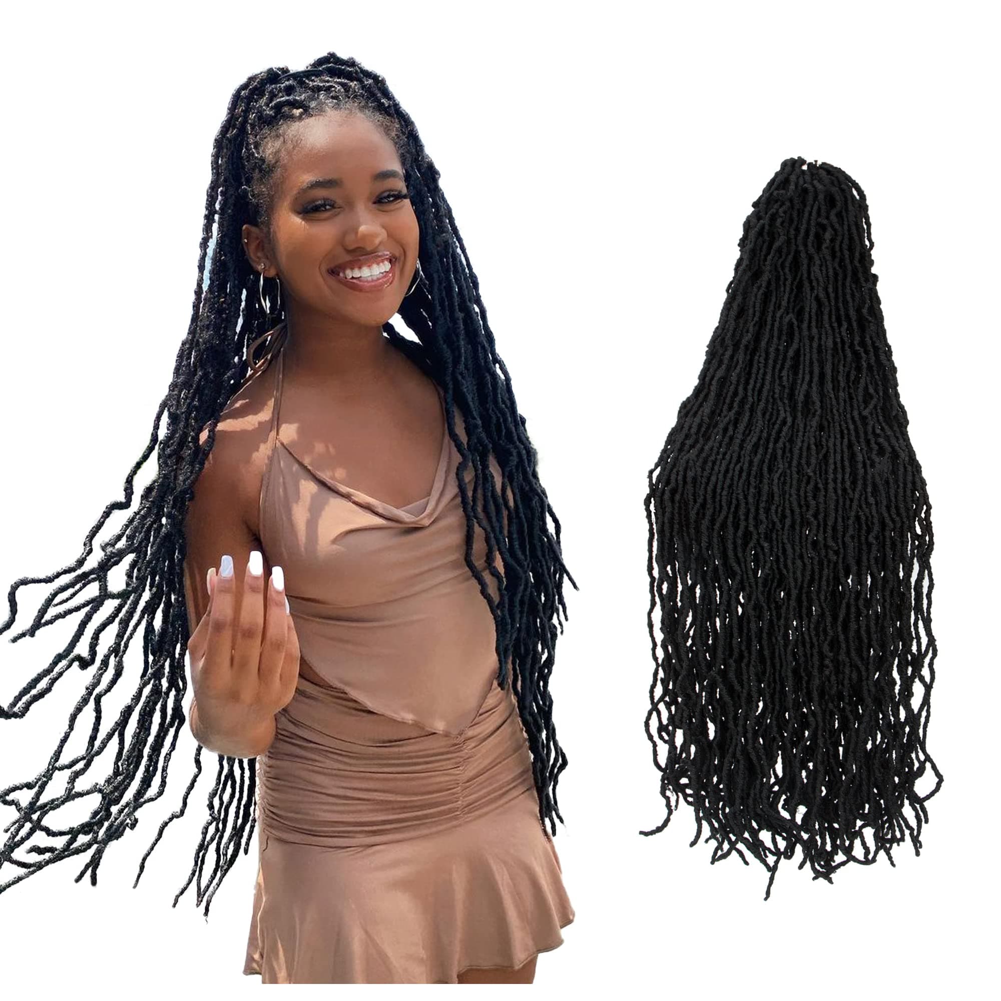Faux Locs Crochet Hair For Black Women-Soft Locs 30 Inch 7 Packs Long Crochet Locs Goddess Locs Crochet Hair Pre Looped Braiding Hair Extensions (30 Inch (Pack of 7), 1B)