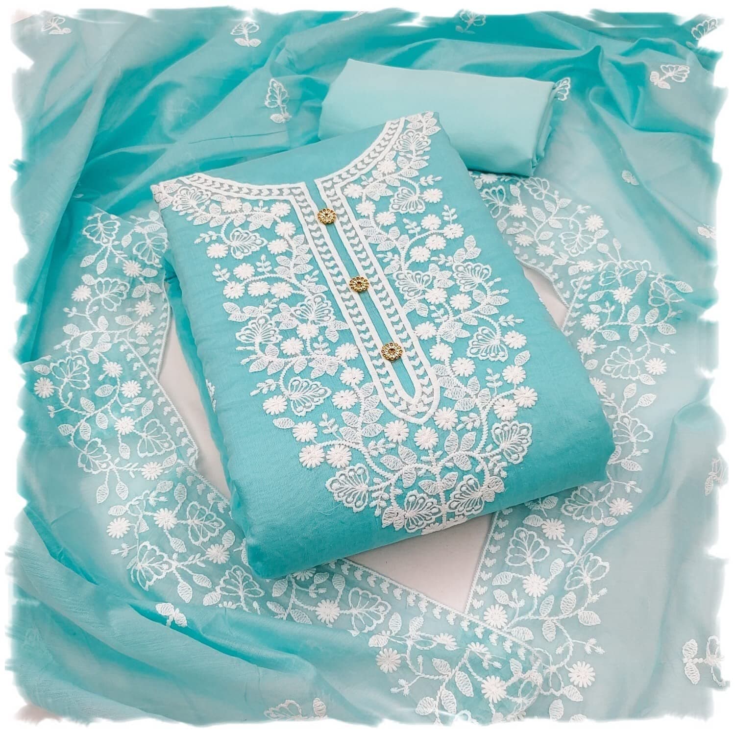 Sidhidata Women's Heavy Cotton Embroidery Work Unstitched Salwar Suit Dress M...