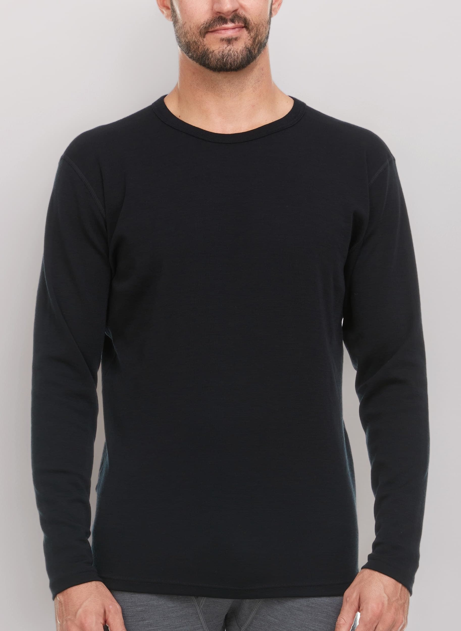 100% Merino Wool - Men's Long Sleeve Crew Shirt - Thermal Base Layer