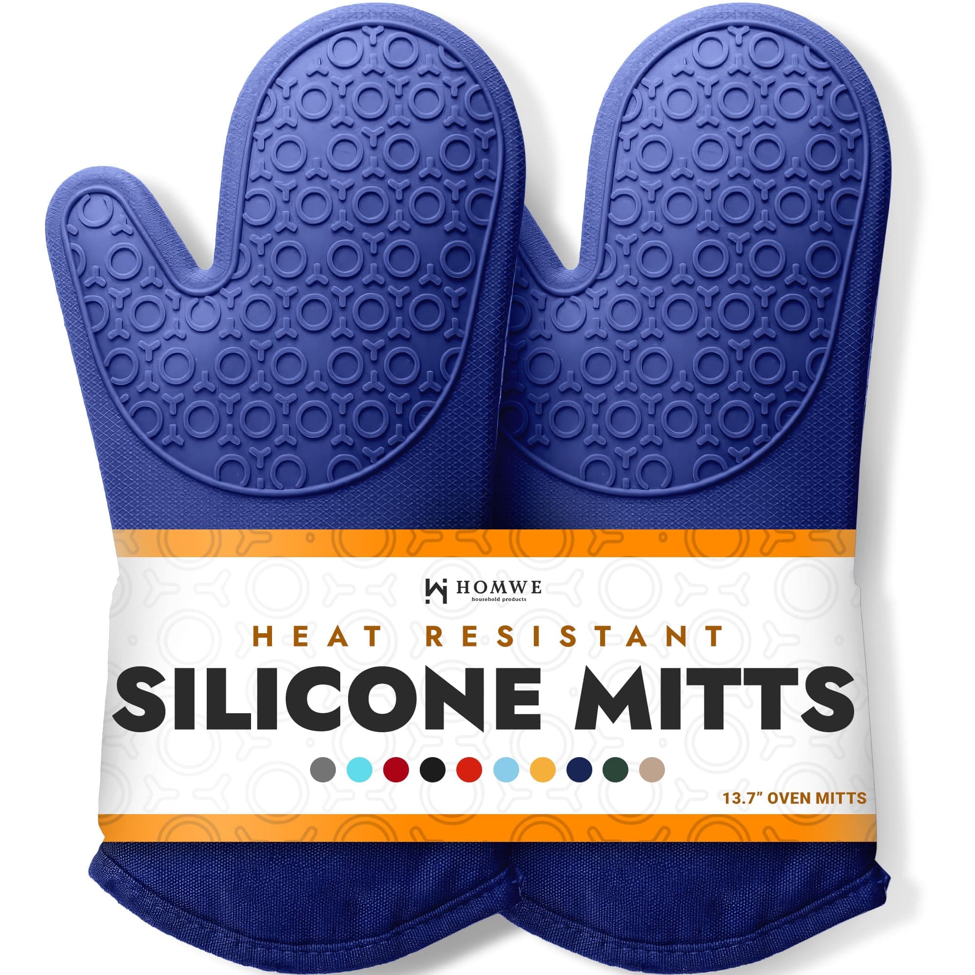 BPA-Free Soft Silicone Oven Mitts - Ultra Heat Resistant Oven Mitts with Thick Cotton Liner - Long Slip Resistant Pot Holders, Flexible Oven Gloves - Royal Blue 13.7"