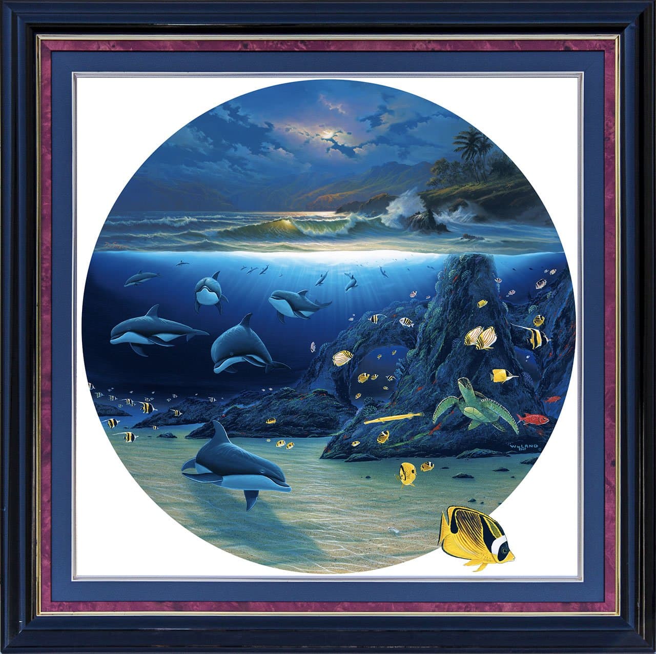 Wyland Fine Art Dibachrome 'Moonlit Waters' Hand Signed by The Artist with A Custom Frame