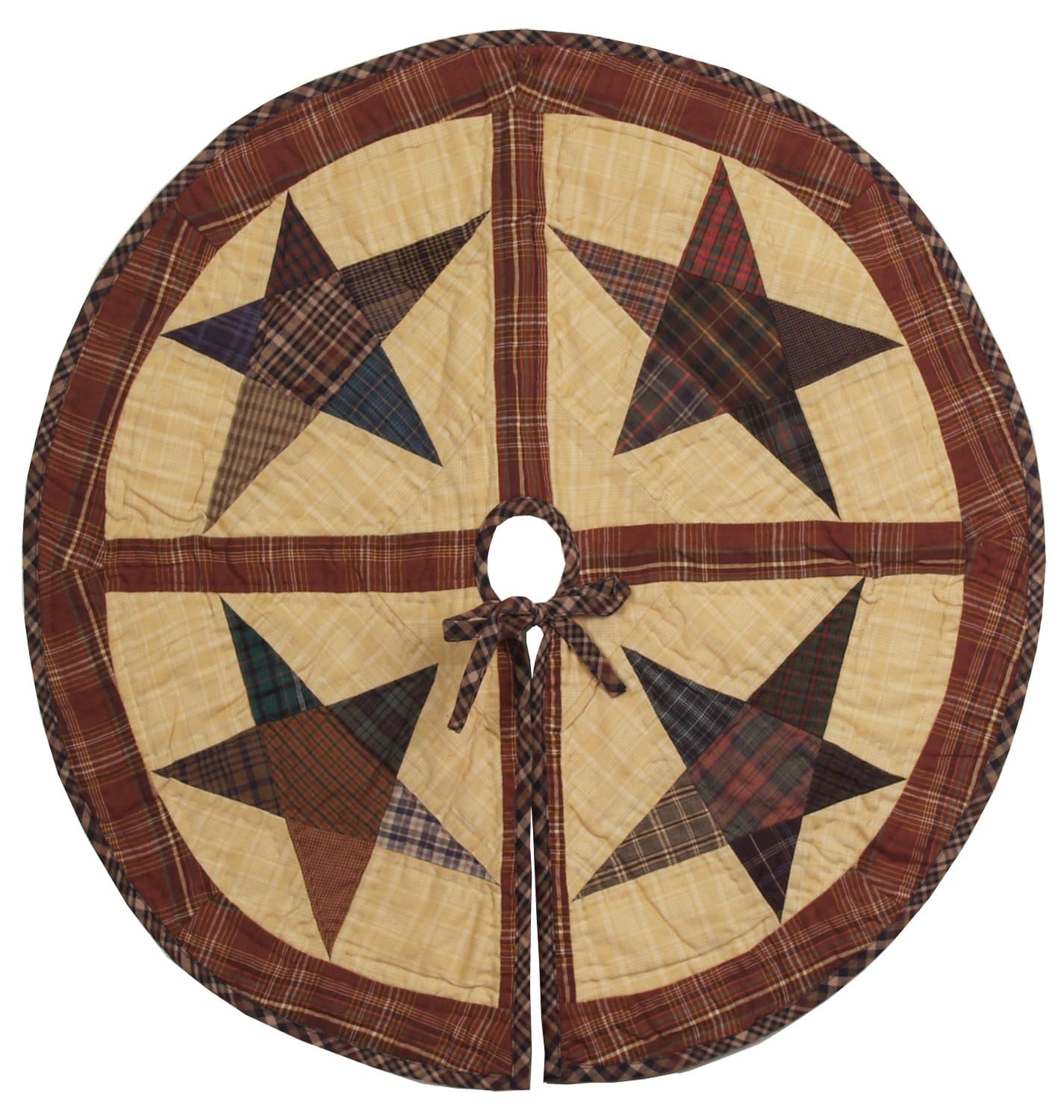 Wishing Star Quilted Christmas Tree Skirt 24" Round 100% Cotton Handmade Hand Quilted Heirloom Quality. for Tabletop Tree.