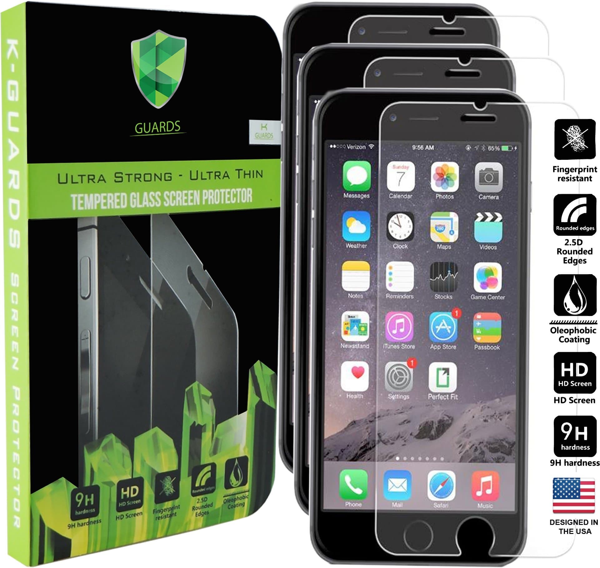 iPhone 6/6s Glass Screen Protector,Kryptonite Shields Premium [Tempered Glass] World's Strongest -. Ultra Clear High Definition,Shatter Scratch Proof and Easy to Install (3-Pack)