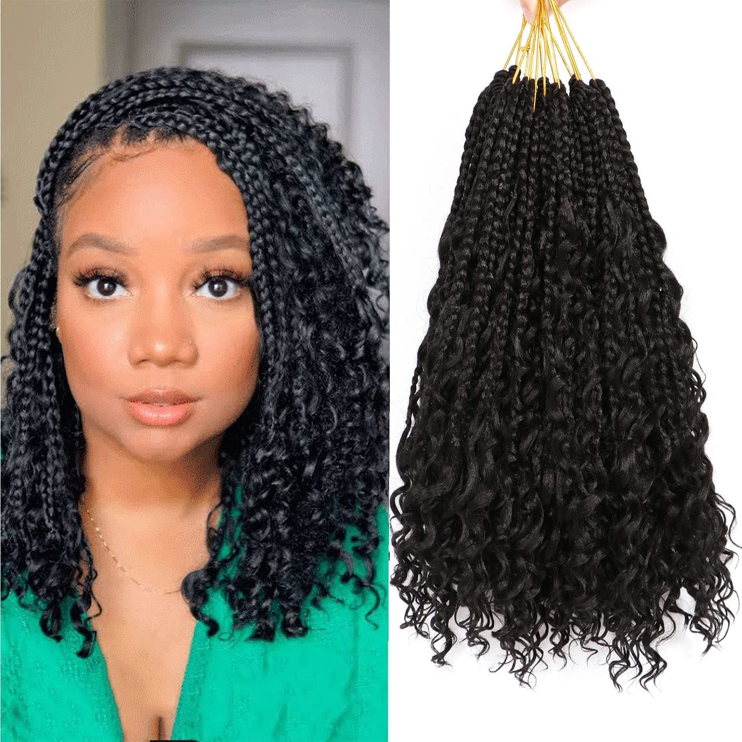 8 Packs Crochet Braids Hair Extensions for Braiding Hair Extension Goddess Braids Extensions Hair Curly Crochet Hair Extensions for Black Women (#1B)