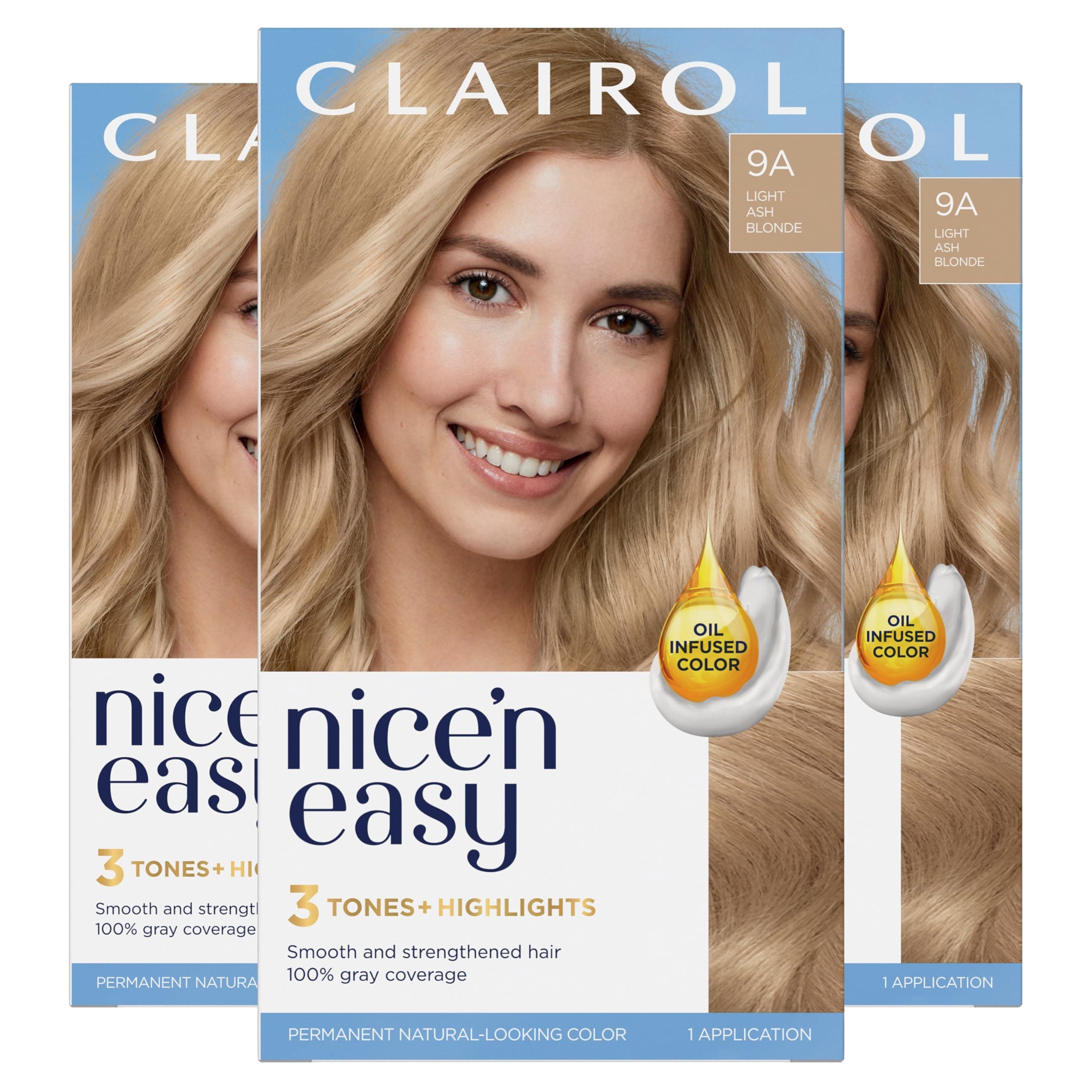 Clairol Nice'n Easy Permanent Hair Dye, 9A Light Ash Blonde Hair Color, 3 Count