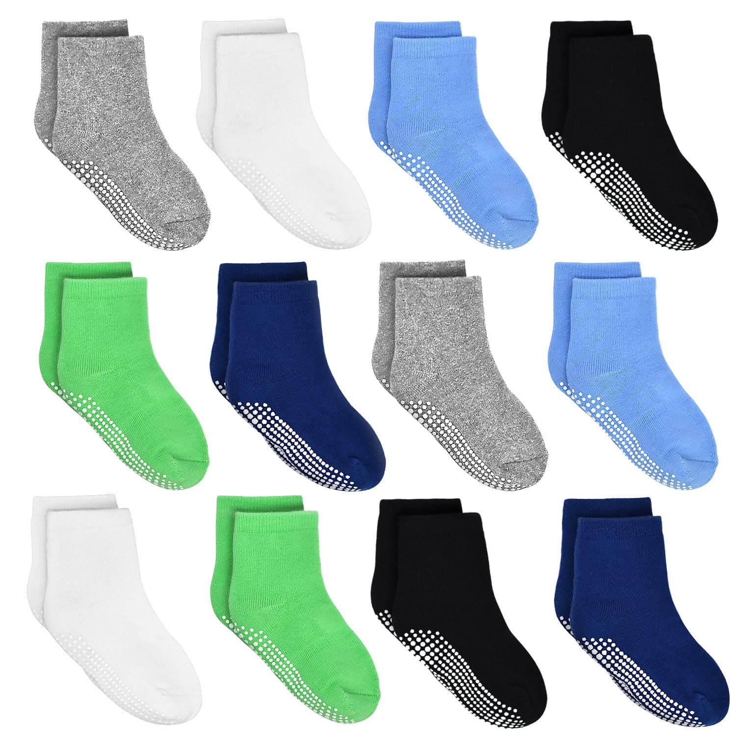 Kids Non Slip Toddler Boy Grip Socks 12 Pairs Anti Skid Sticky Socks for 1-10 Years Infants Baby Children