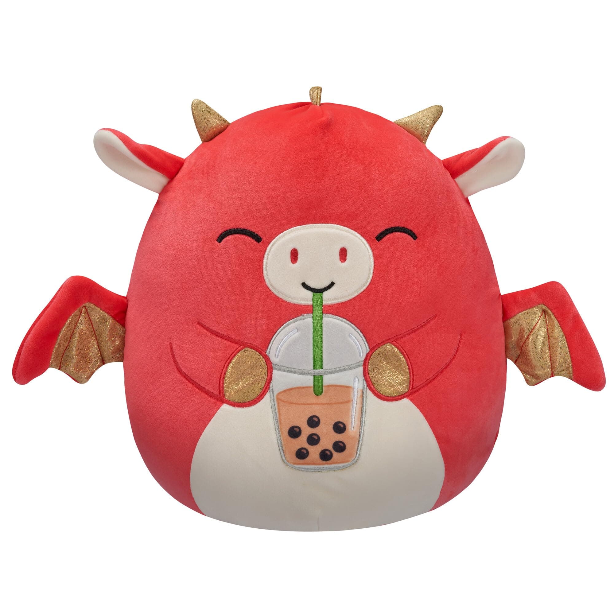 Original 12-Inch Baiden Red Dragon with Boba Drink - Official Jazwares Plush (Medium-Sized)