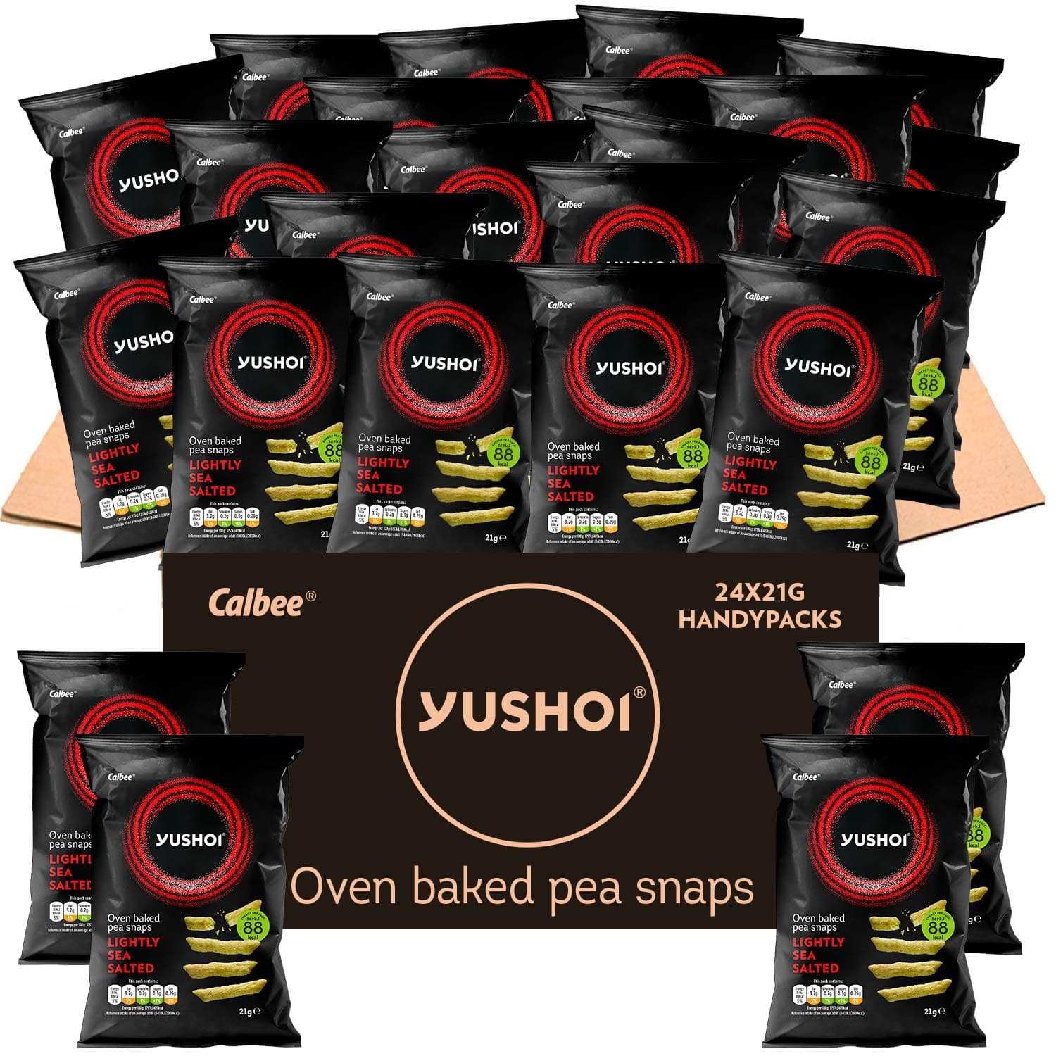 Yushoi Baked Pea Snaps Lightly Sea Salted; Box of 24 Bags