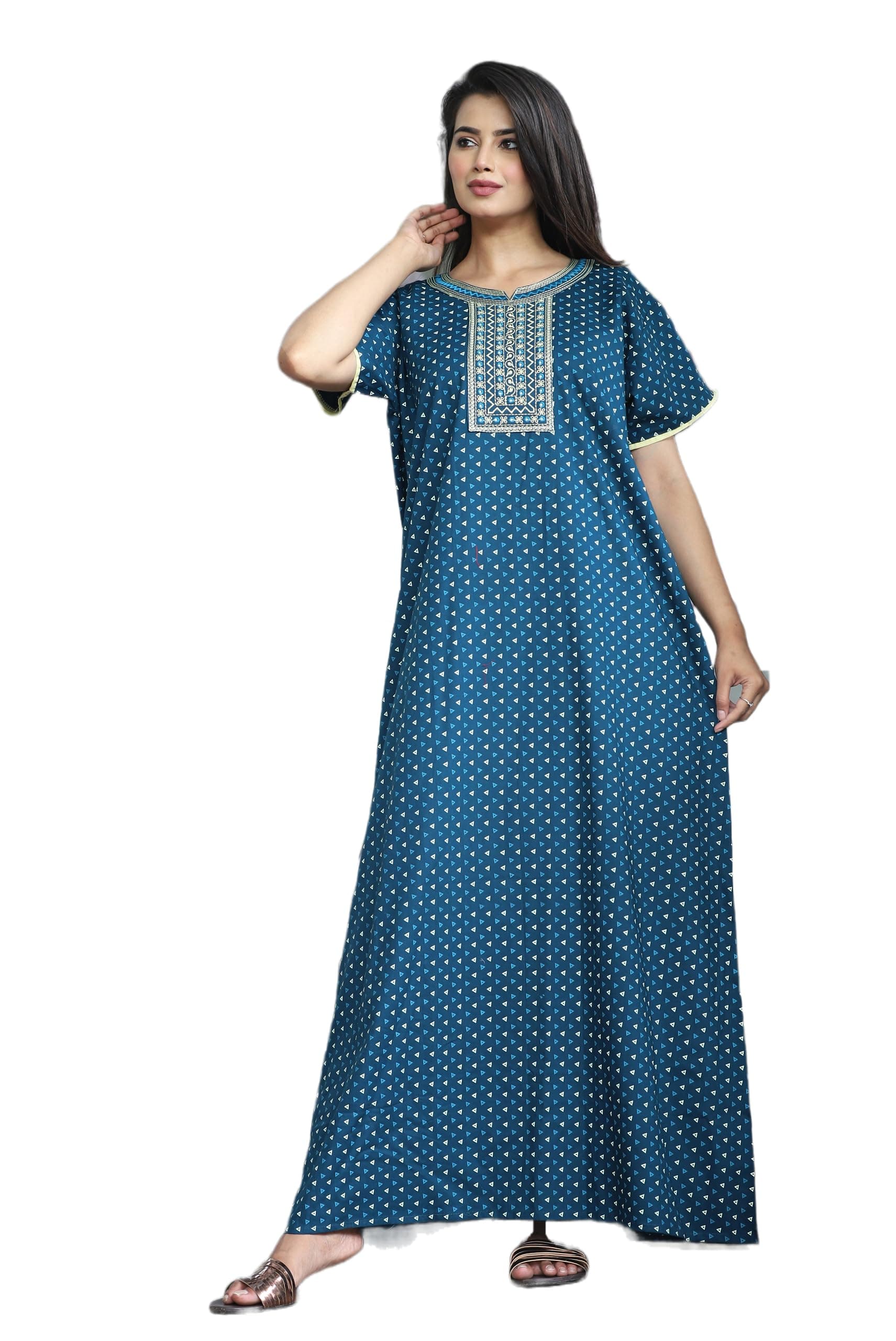 Pure Cotton Embroidery Nighty for Women's | Night Gown | Nighty | Nightdress | Maxi | Sleepwear | Jaipuri Nighty | Nighties | Gown