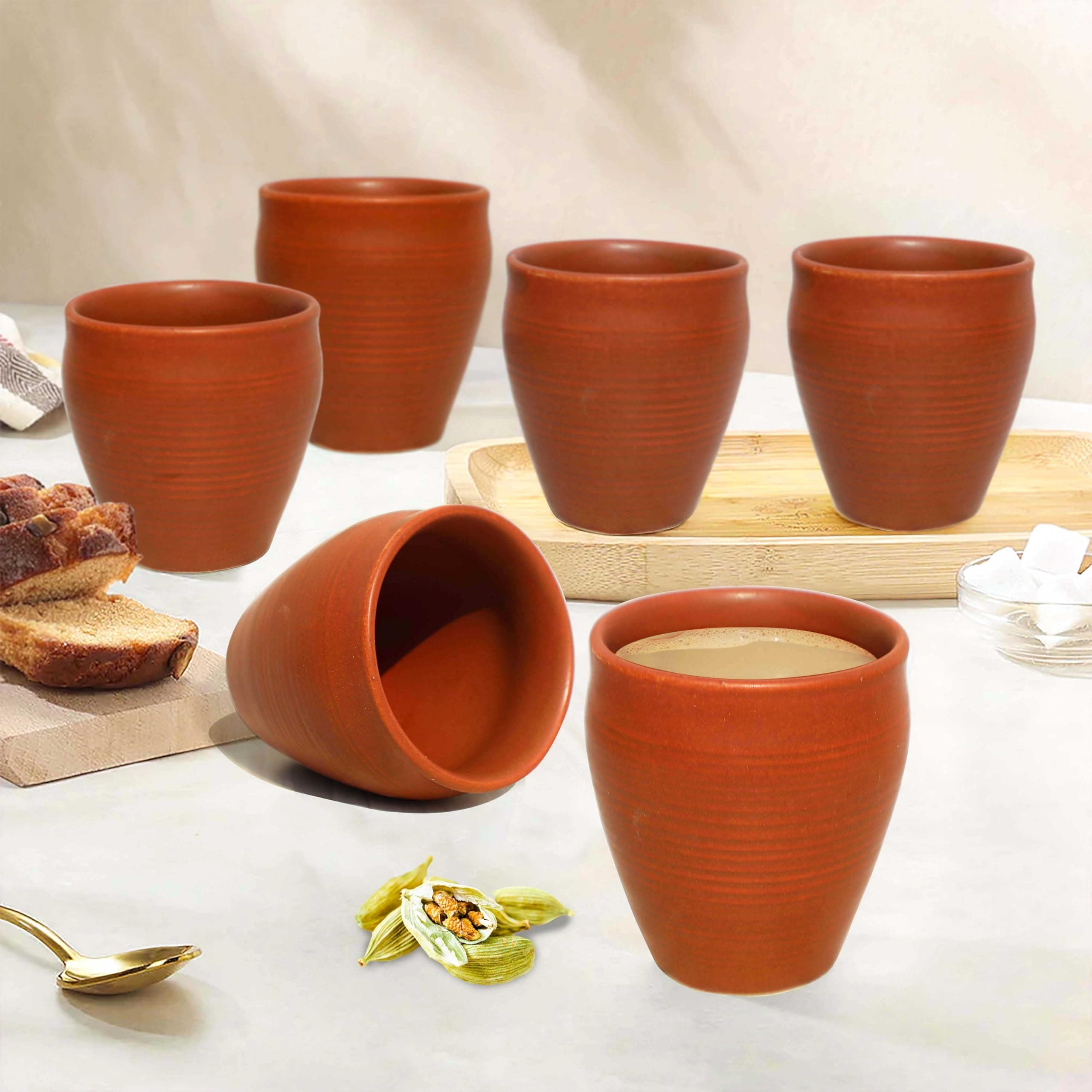 Pure Source India Clay Chai Coffee Cup - 8 Pieces, Brown, 150 ml