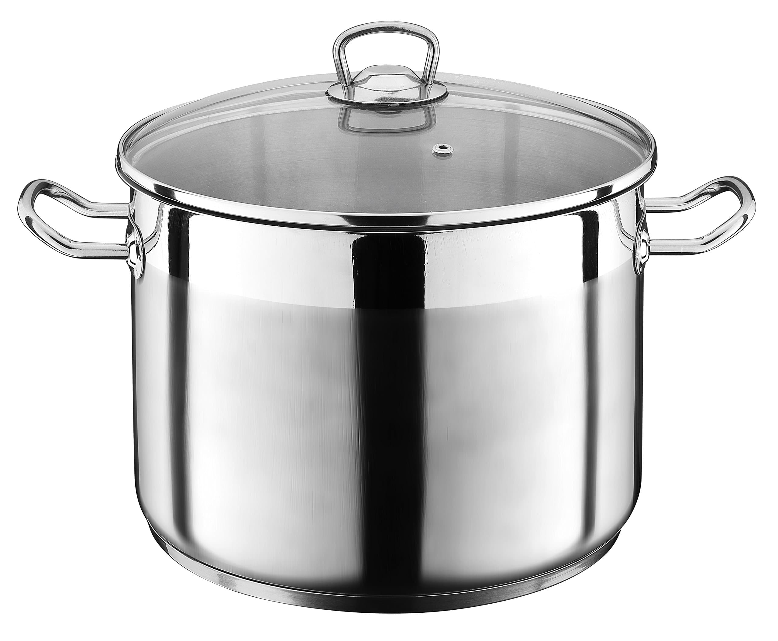 GSWStahlwaren GmbH Jumbo Cooking Pot, Silver/Clear, 28 x 19 cm, 12 Litre
