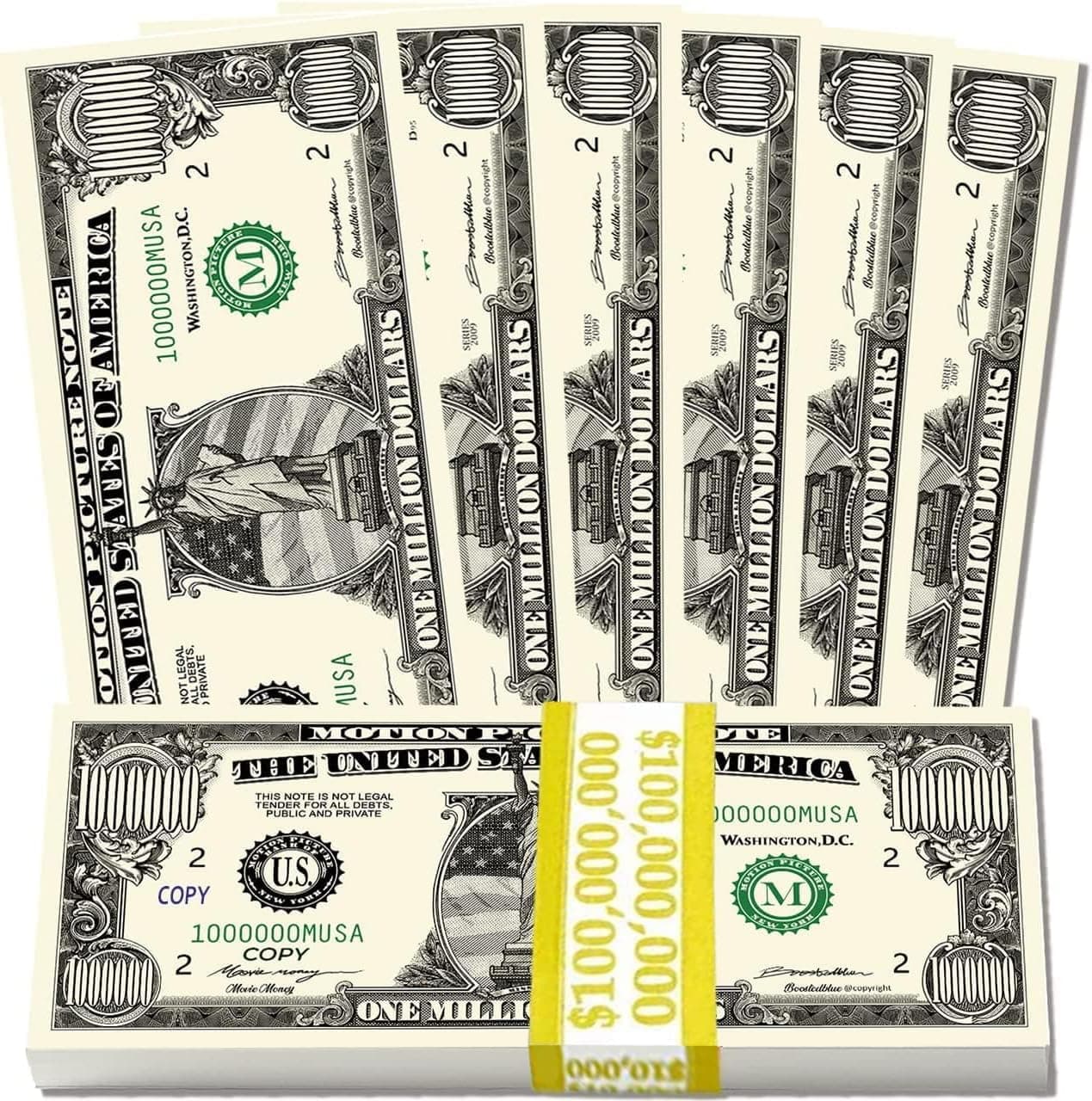 BOOSTEDBLUE Pack of 100 | Million Dollar Bill | 100 Novelty one Million Dollar Feel, Favorit Choice for Schools | Industry Approved (Old)
