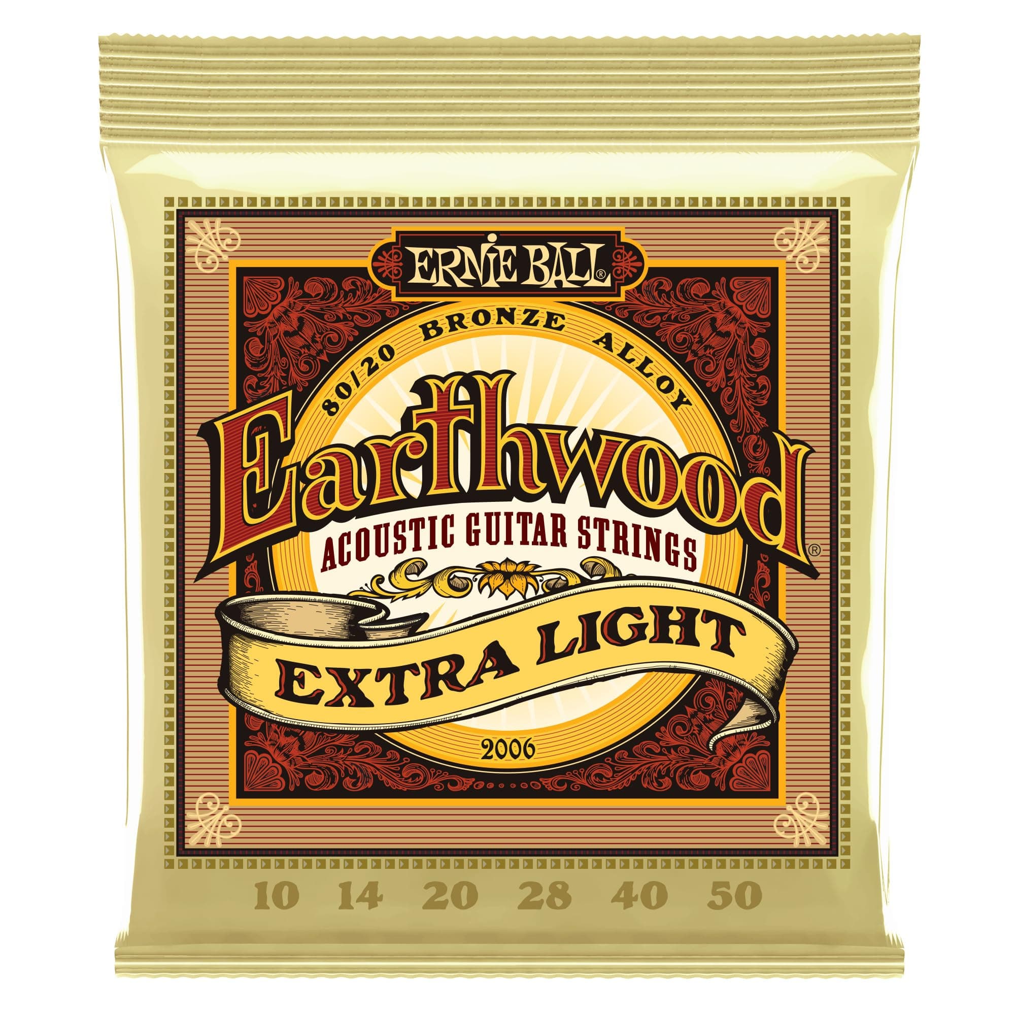 Earthwood Extra Light 80/20 Bronze Acoustic Guitar Strings, 10-50 Gauge (P02006)