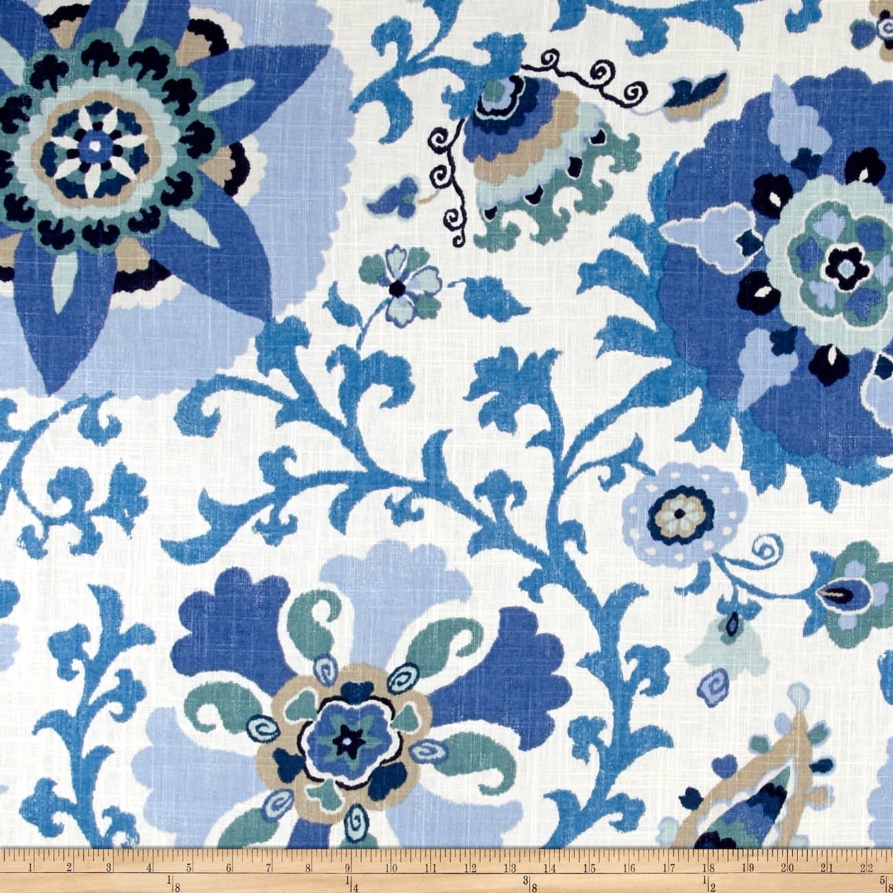 Braemore Fabrics Silsila Suzani Linen Blend, Indian Sea