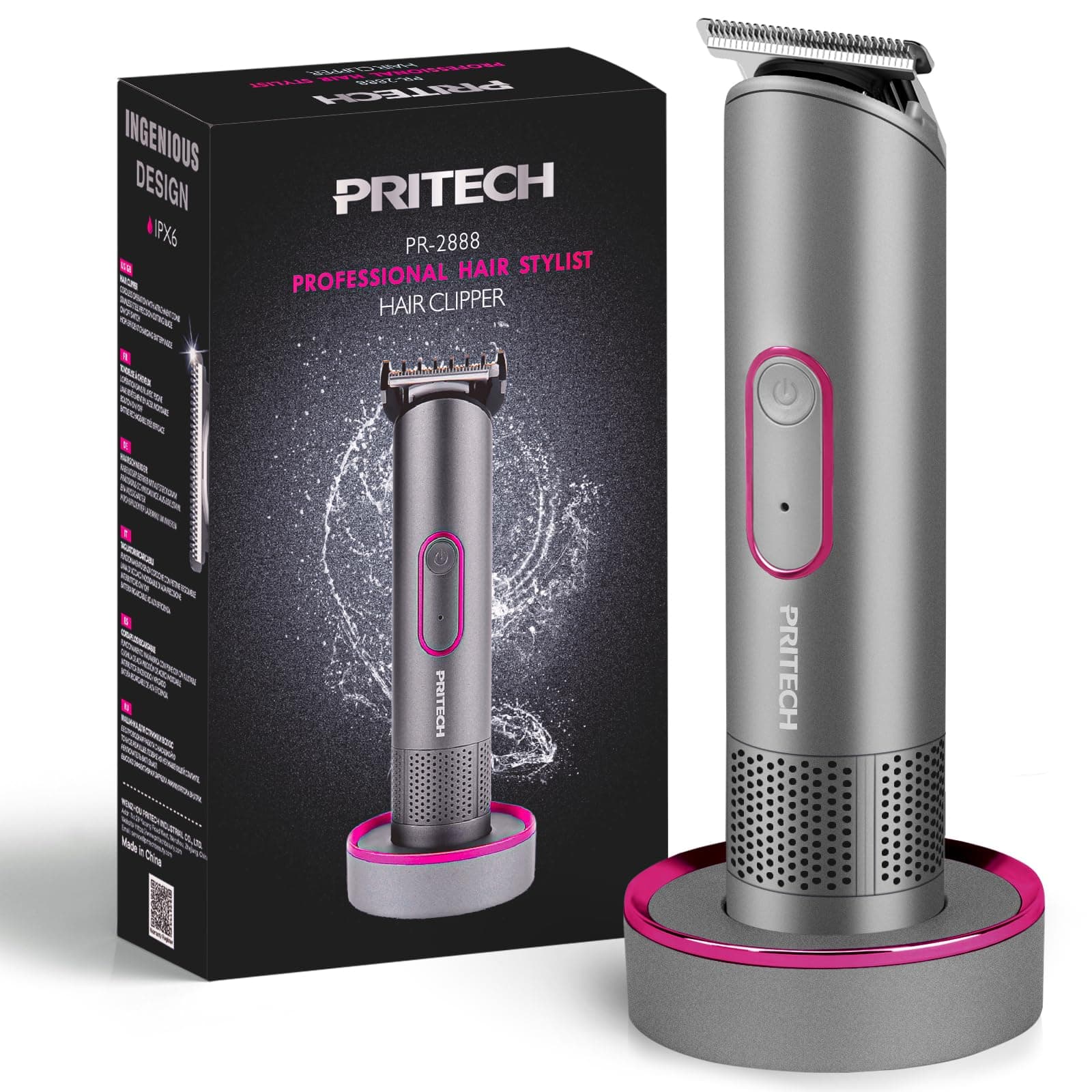 PRITECH Hair Trimmer for Women, Waterproof Bikini Trimmer, Rechargeable Pubic Hair Clippers and Trimmer, Home Hair Cut Kit, Cordless Barber Grooming Sets, Aurora Gray……