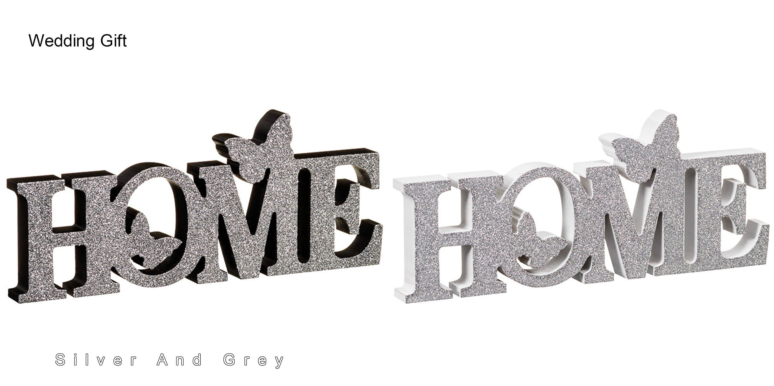 Vintage Design HOME Butterflies Word Block Wedding Stylish Gift - Grey & Silver
