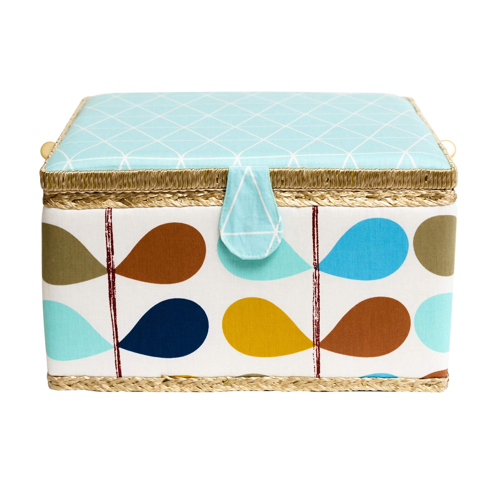 Extra Large Sewing Basket - L36cm x W34cm x H18cm – Colourful Design, Ideal for Quilting, Sewing, Crafting, Jewellery Making, Beading, Crochet - Includes Pin Cushion, Removable PVC Tray