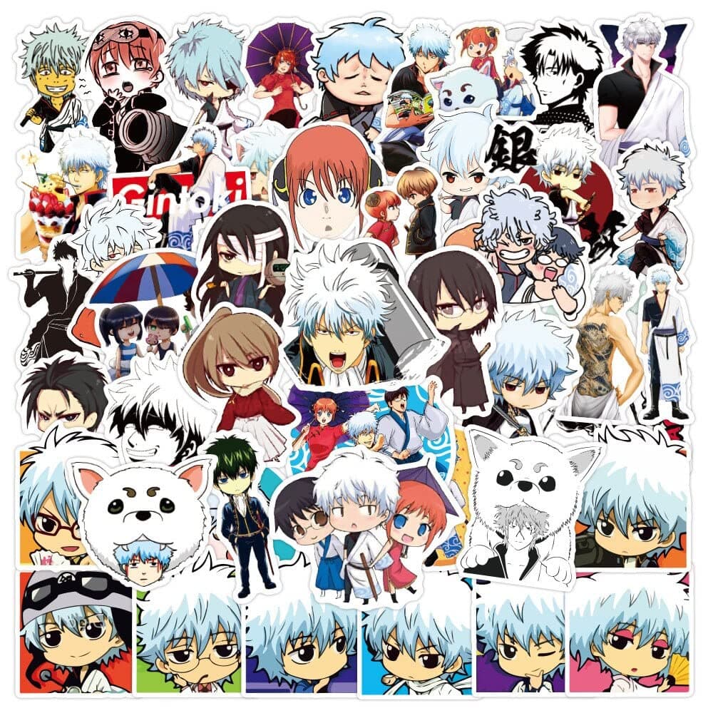50Pcs Anime Stickers Cute Sakata Gintoki Graffiti PVC Decals DIY Phone Suitcase Sticker Toys Vinyl Anime Decorative Sticker and Decal Bottle Laptop Skateboard Notebook Sticker Adult Kid
