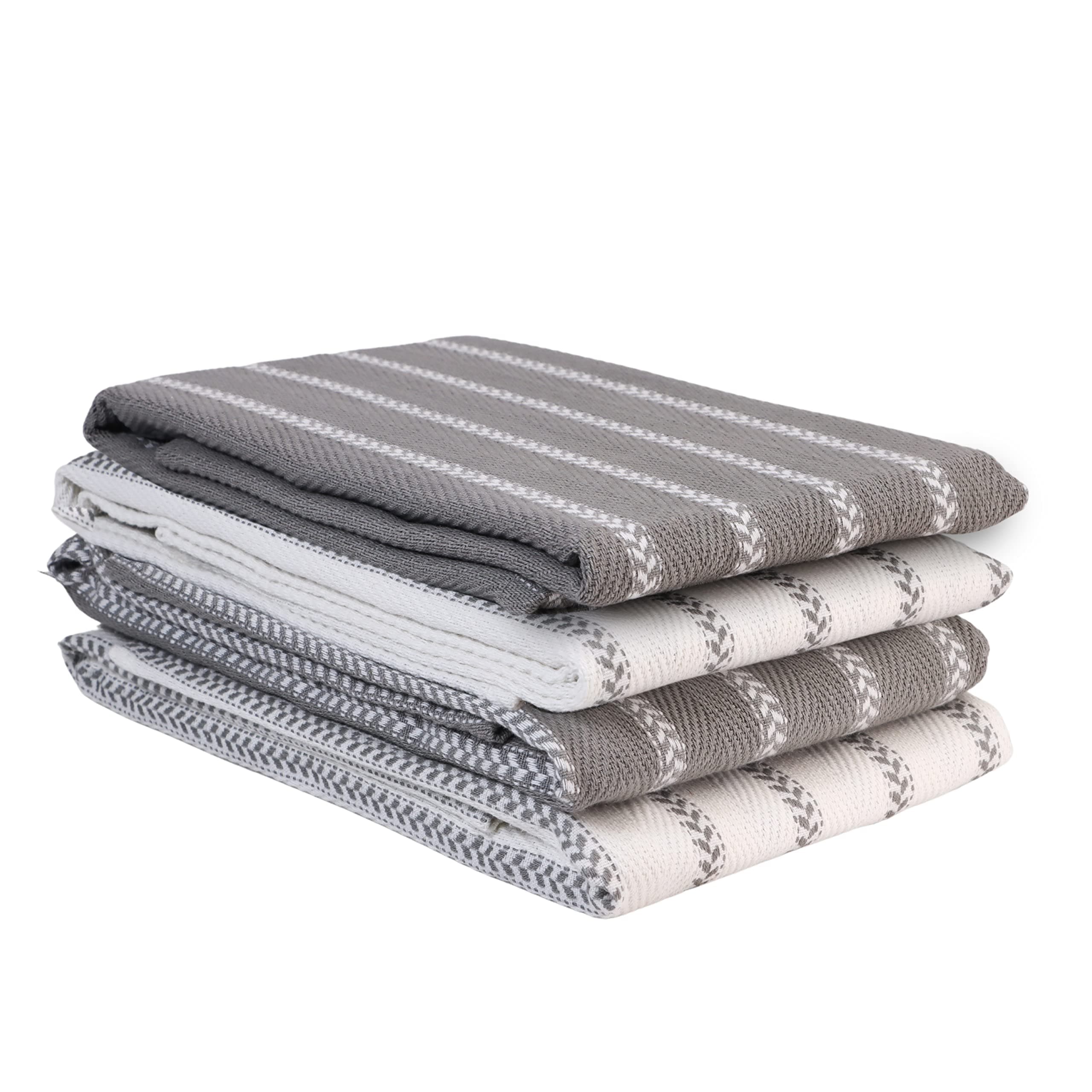 Kitchen Towels Set - Pack of 4 Cotton Dish Towels for Drying Dishes, 18”x 28”, Kitchen Hand Towels, Absorbent Tea Towels, Premium Dish Towels for Kitchen, Quick Drying Kitchen Towel Set - Grey