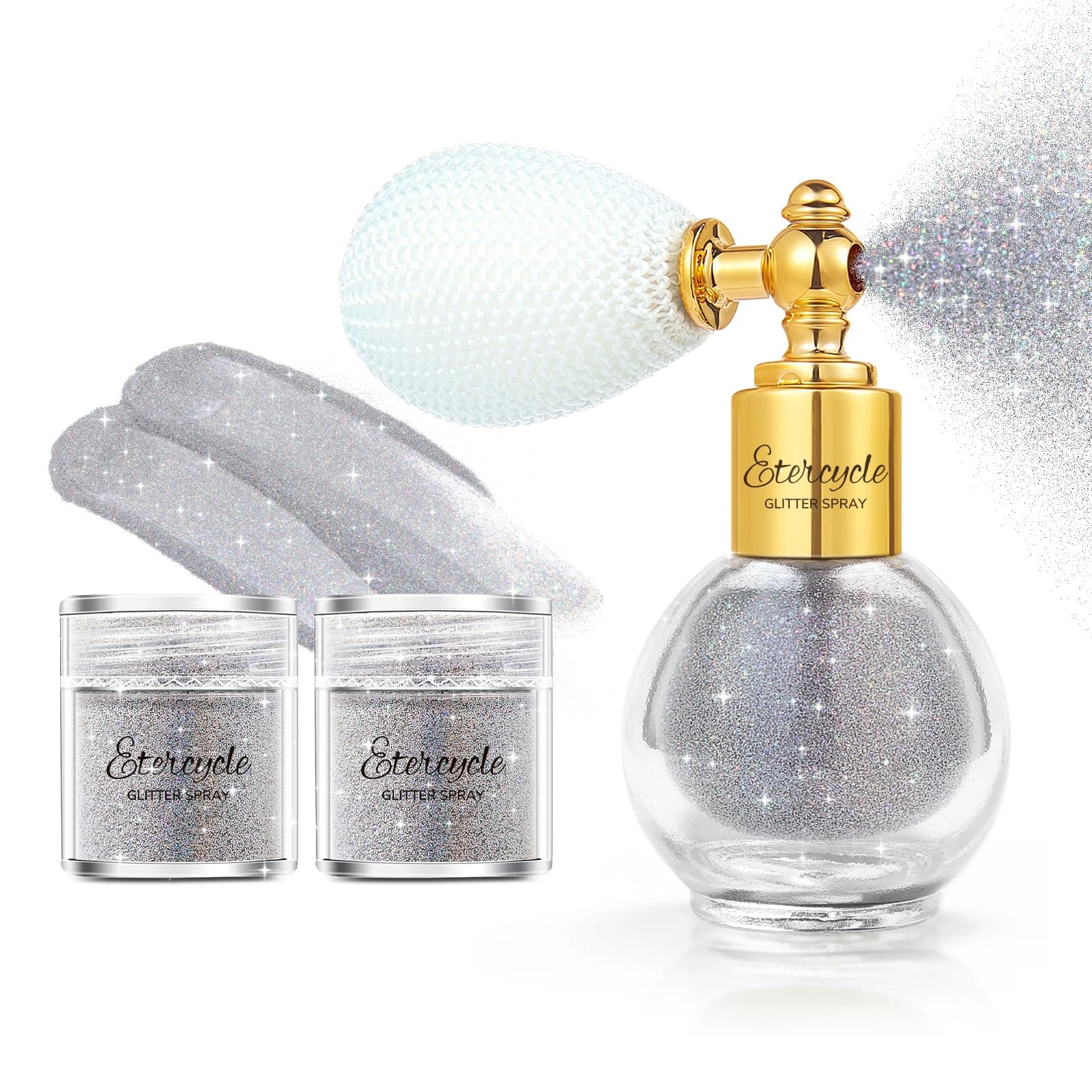 Body Glitter Spray, Silver Hair Glitter Extra Fine Face Shimmer Powder, Long-Lasting and Quick-Drying Body Glitter Sparkly Glitter Gifts for Rave Clothes Nail Art Easter Halloween Crafts