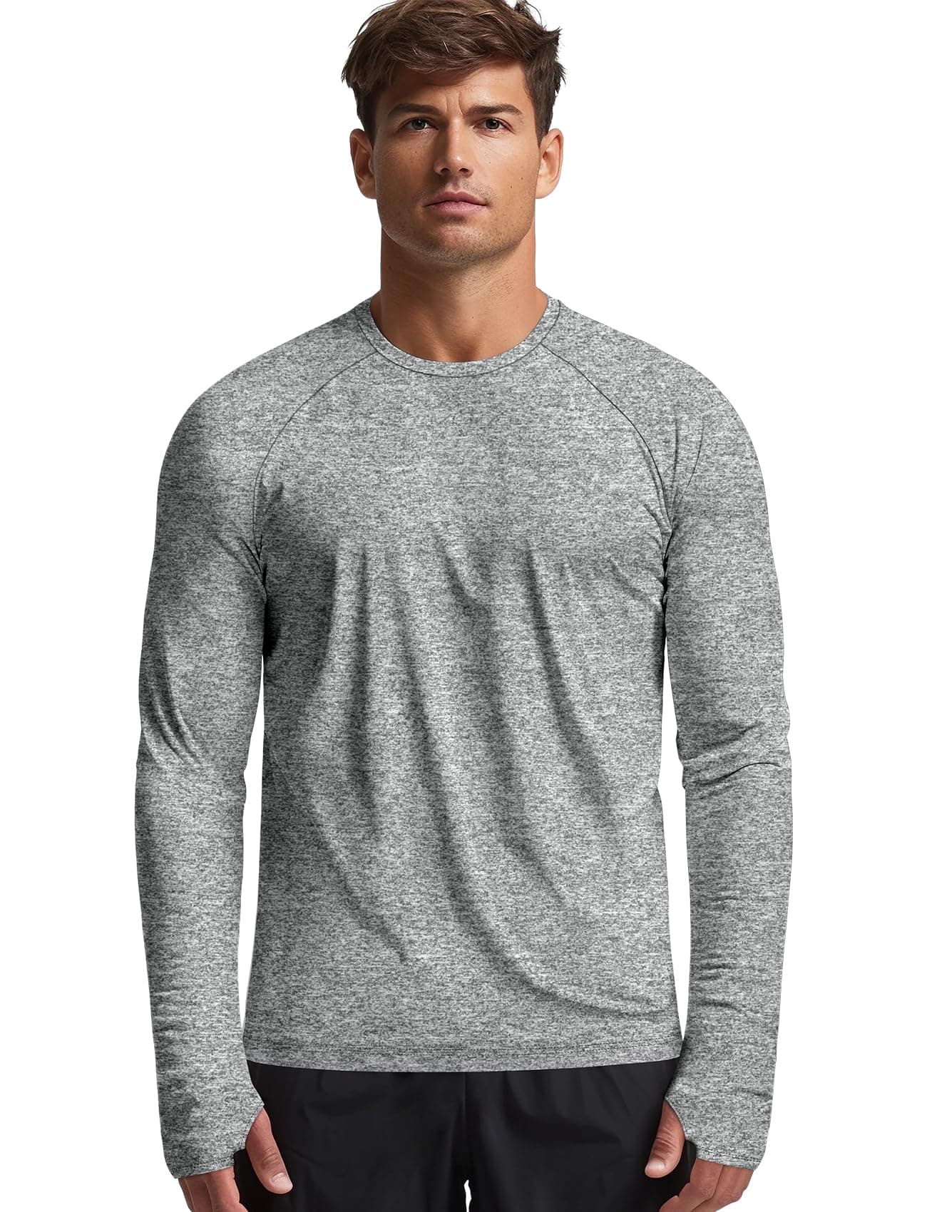 Mens Long Sleeve Workout Shirts Light Weight Quick Dry UV/SPF Athletic T-Shirt Running Hiking with Thumb Holes