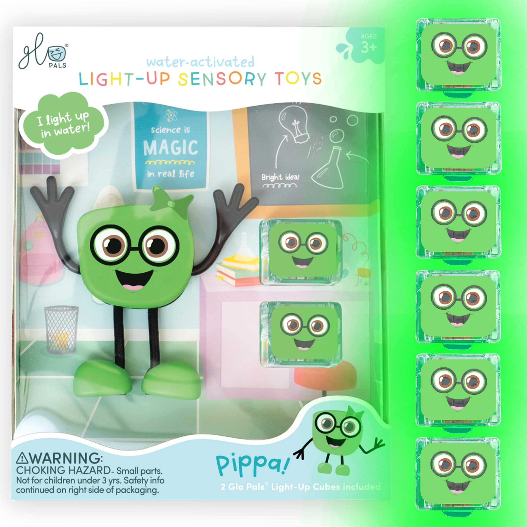New Glo Pals Pippa Water-Activated Bath Toy with 6 Reusable Light-Up Cubes for Sensory Play