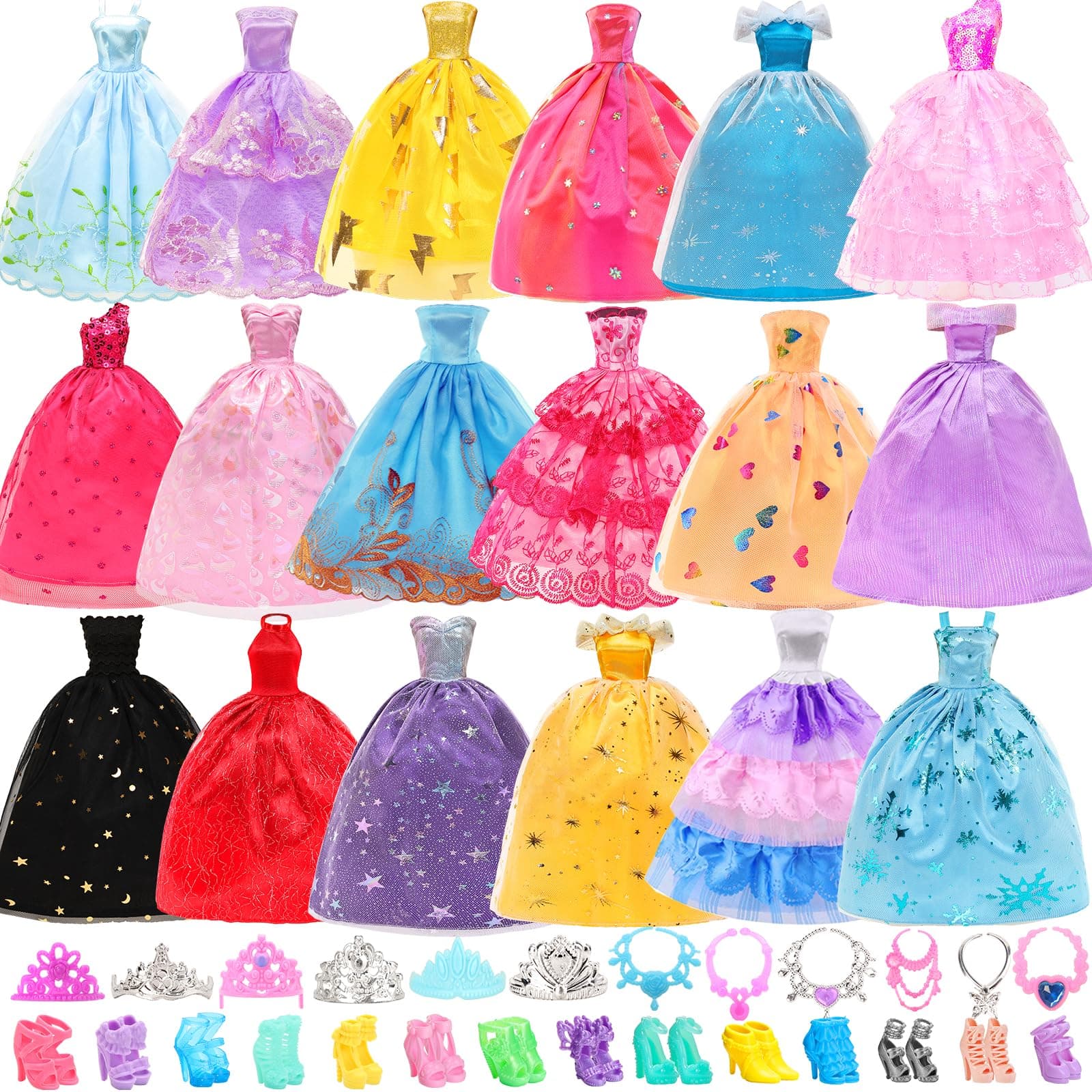 10 Pcs Doll Dresses with 17 Accessories Handmade Doll Clothes and Accessories Wedding Gowns Party Dresses for 11.5 inch Dolls