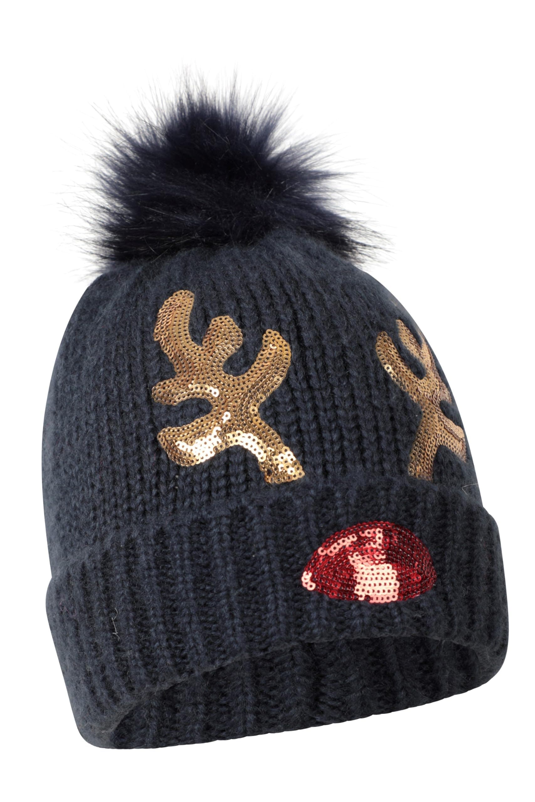 Mountain WarehouseMrs Clause Womens Christmas Pom Beanie - Warm Ladies Winter Cap, Breathable Hat Cap, Easy Care - Best for Travelling, Walking & Camping Dark Blue