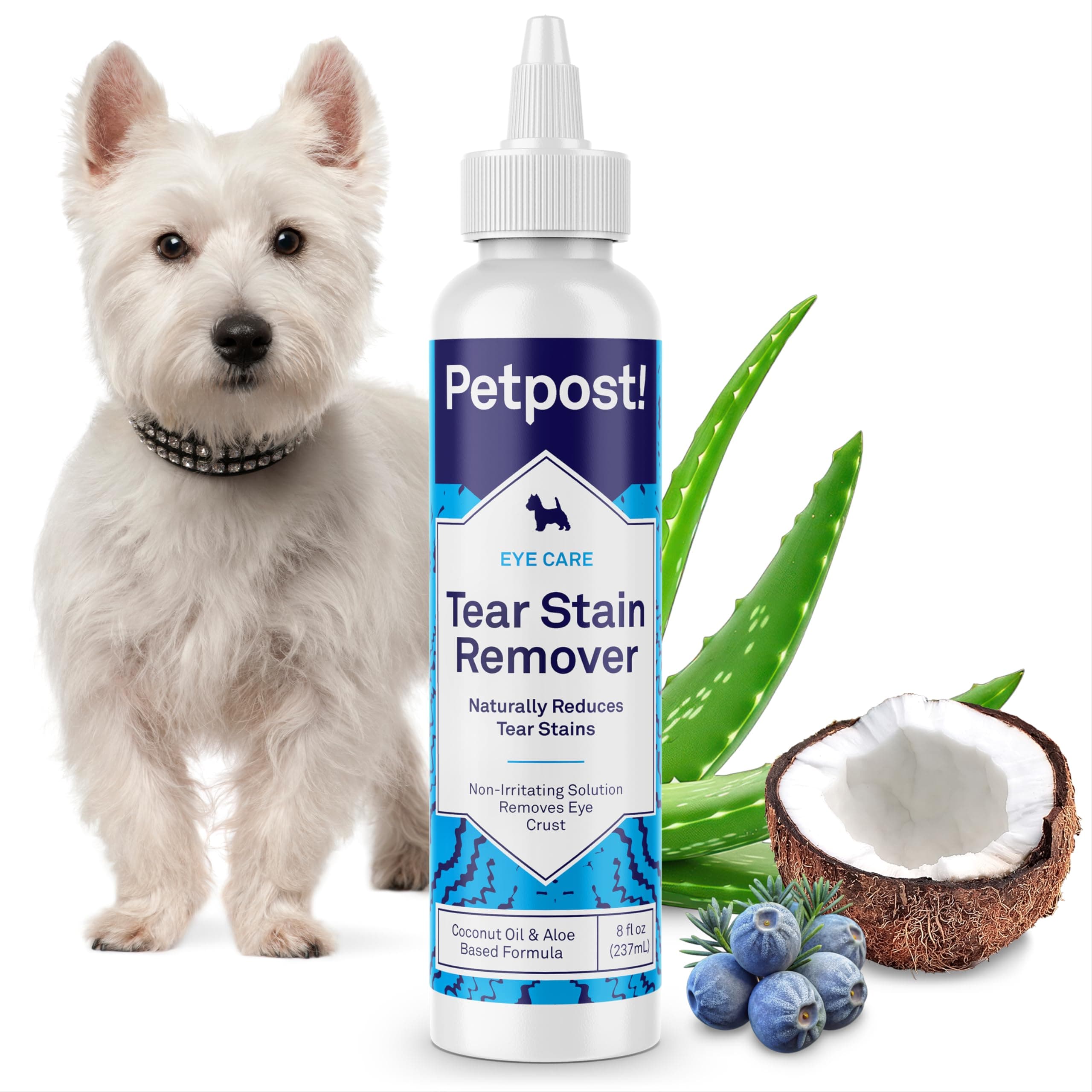 Petpost Tear Stain Remover for Dogs | 8 oz Gentle Dog Eye Cleaner Solution | Safe Dog Tear Stain Remover for White Fur & Light-Coated Breeds | Bleach Free