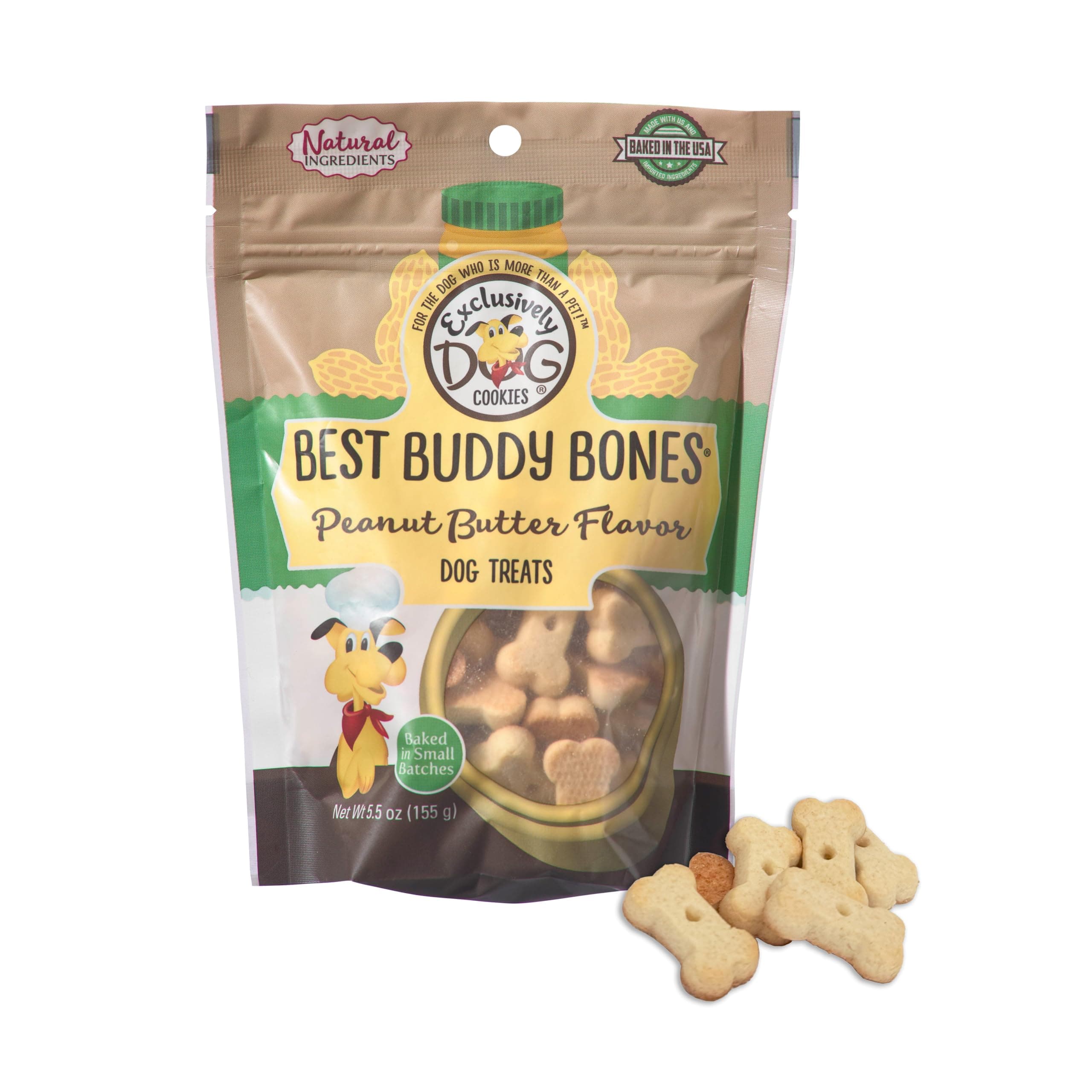 Exclusively Dog Cookies Best Buddy Bones Peanut Butter Flavor Training Treats, Natural and Made in The USA, 5.5 oz