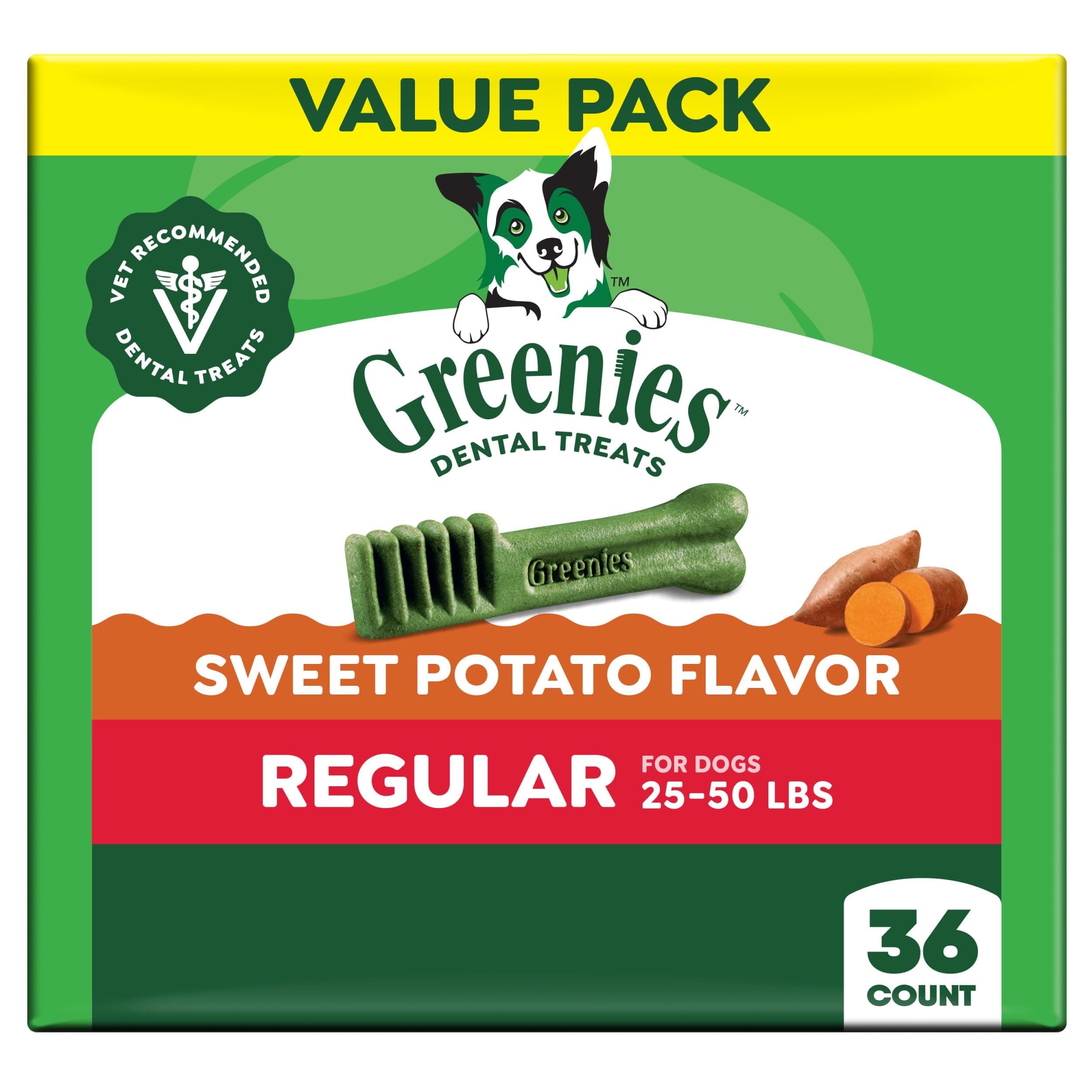 Veterinarian-Recommended Natural Dental Dog Treats, Dental Chews for Dogs, Regular Size, Sweet Potato Flavor, 36 oz. Pack, 36 Count