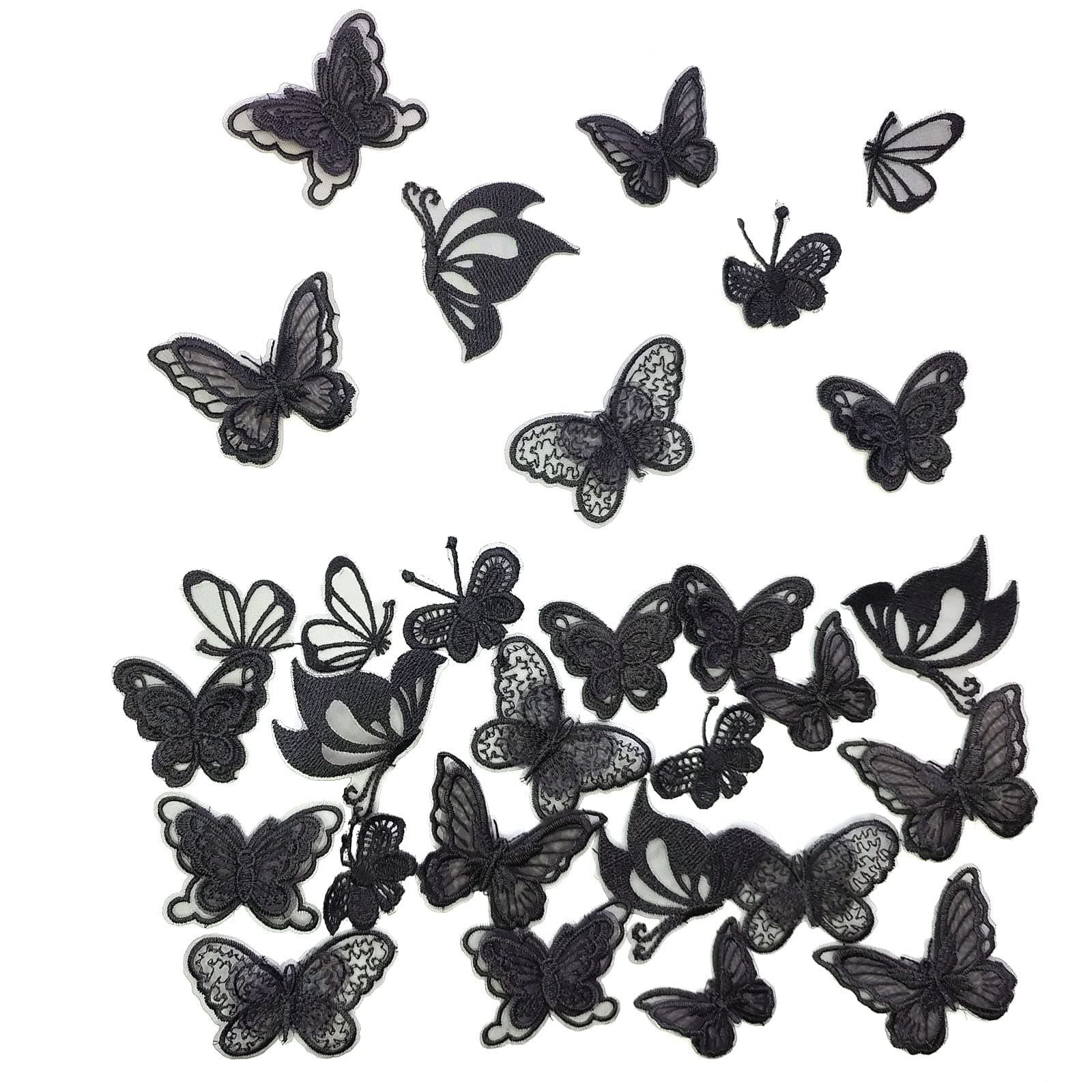 32 Pcs Black Lace Butterfly Applique Embroidery,Organza Butterfly Patches Appliques for Clothes,for Wedding Bridal Dress Craft DIY Clothes Hair Ornaments Dress/Hat/Bag Decoration